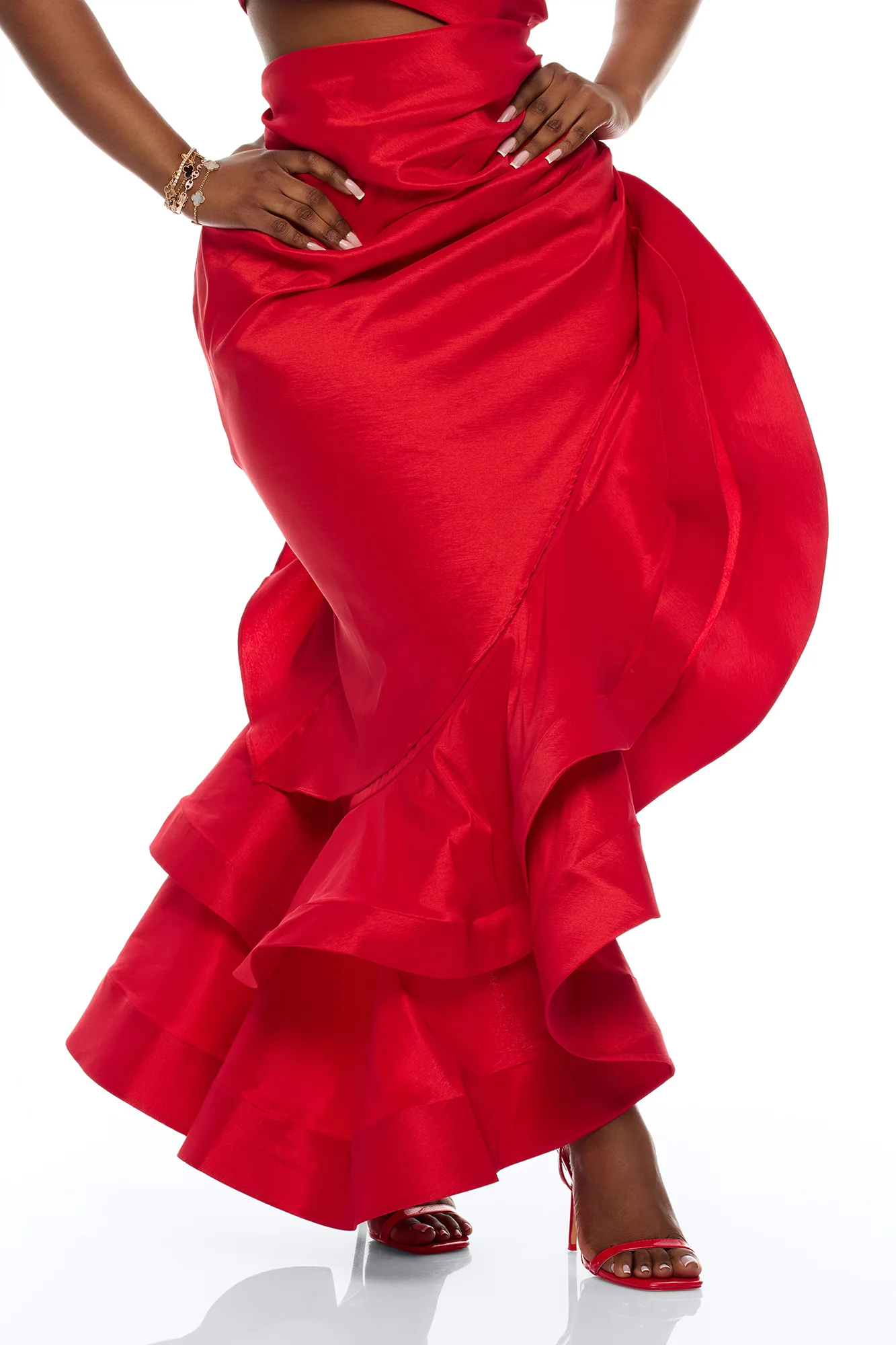Sienna Ruffle Taffeta Maxi Dress - Red - Image 7