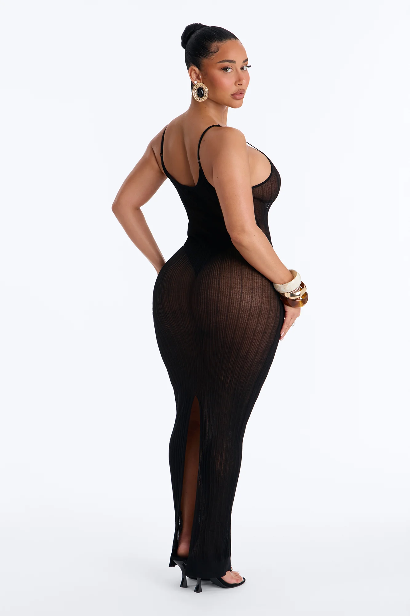 Sienna Sheer Knit Midi Dress - Black - Image 4