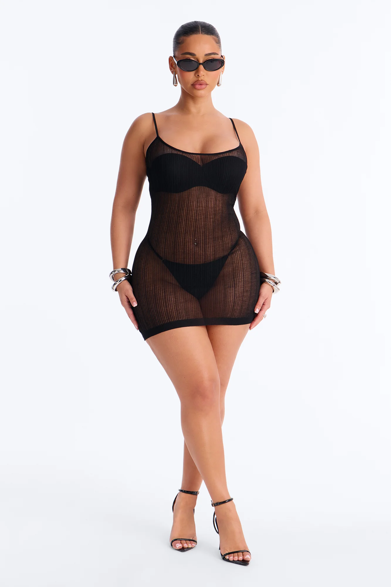 Sienna Sheer Knit Mini Dress - Black - Image 2