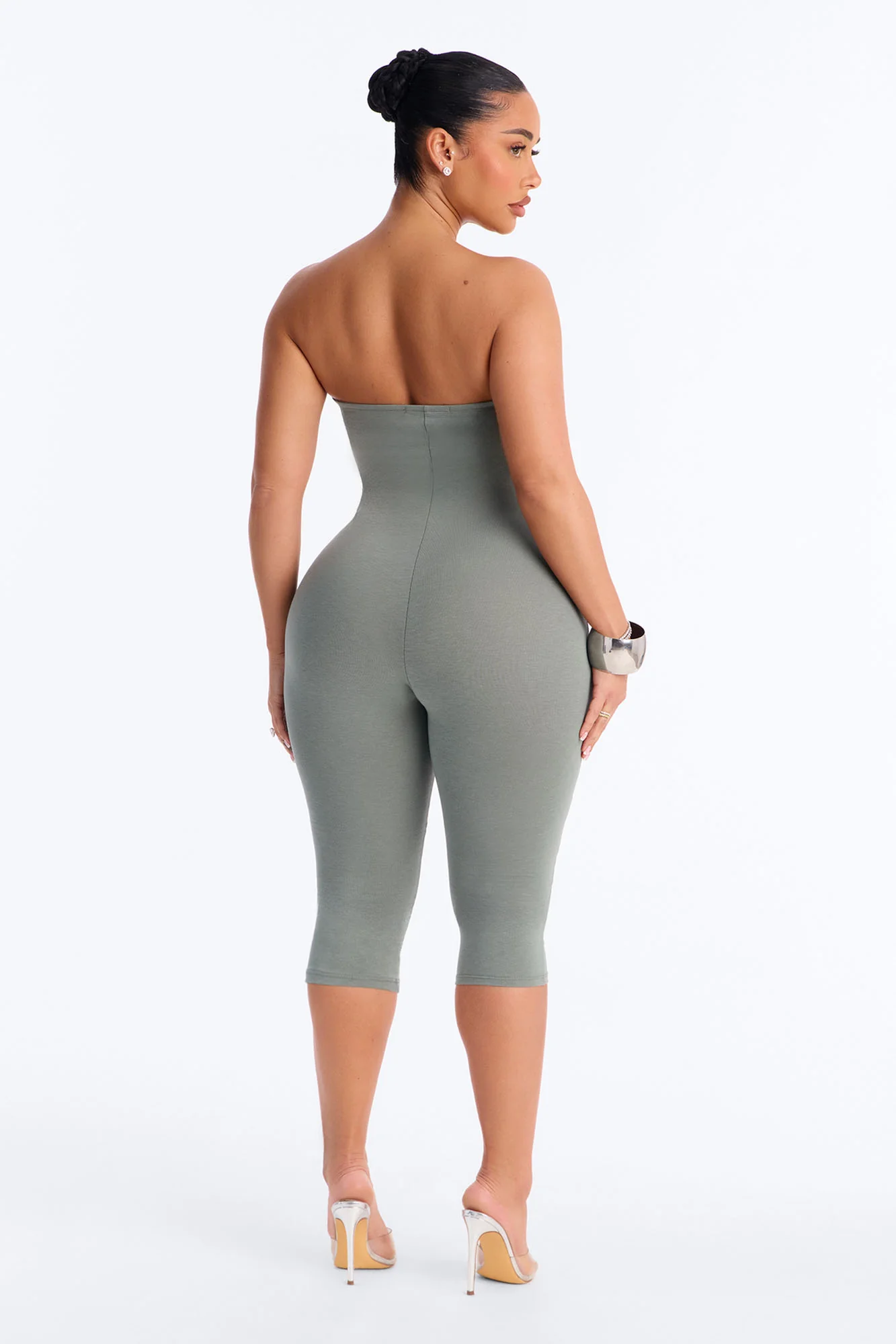 Sienna Strapless Capri Jumpsuit - Sage - Image 4