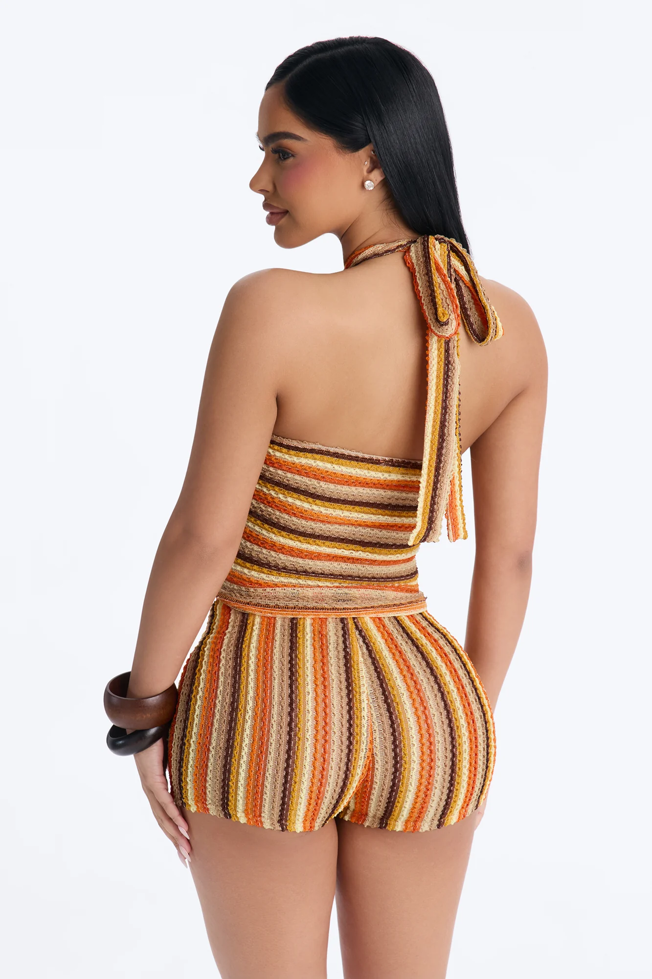 Sienna Striped Cut Out Crochet Halter Top - Orange - Image 4