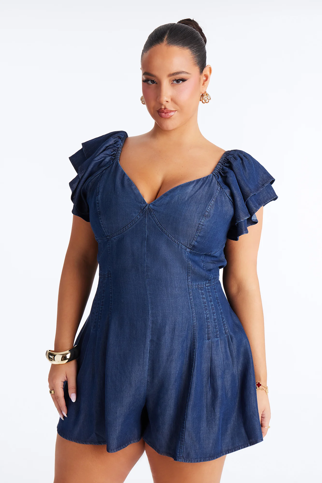 Sienna Sweetheart Short Sleeve Romper - Denim - Image 5