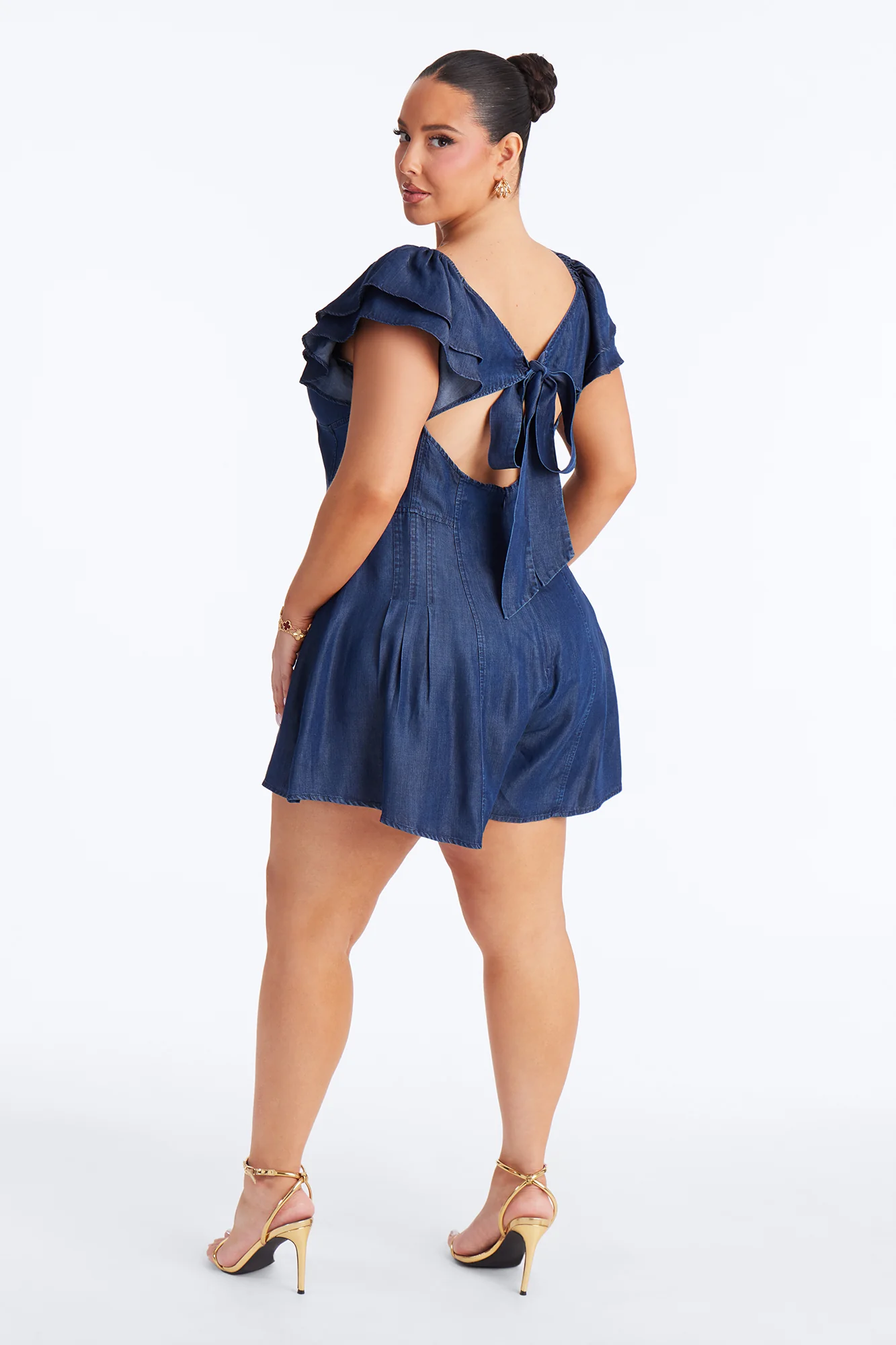 Sienna Sweetheart Short Sleeve Romper - Denim - Image 7