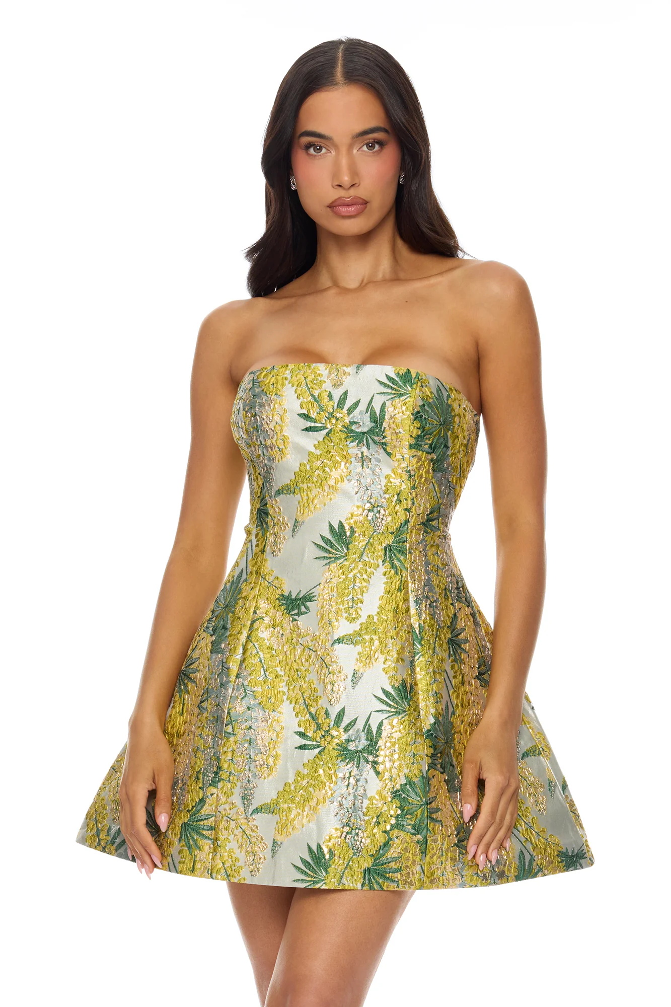 Sierra Flared Jacquard Mini Dress - Yellow/combo - Image 2