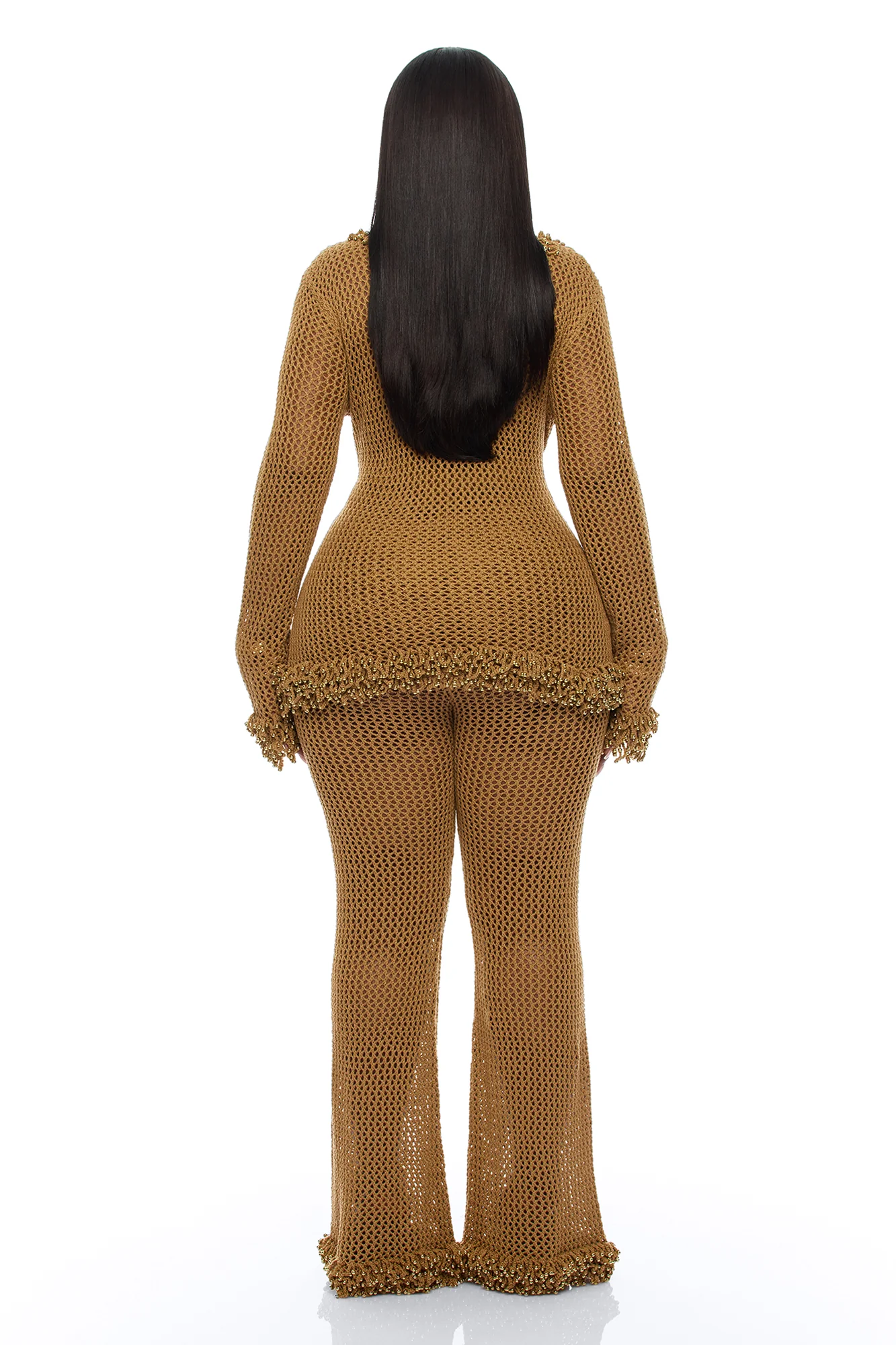Siesta Crochet Cardigan Pant Set - Brown - Image 8