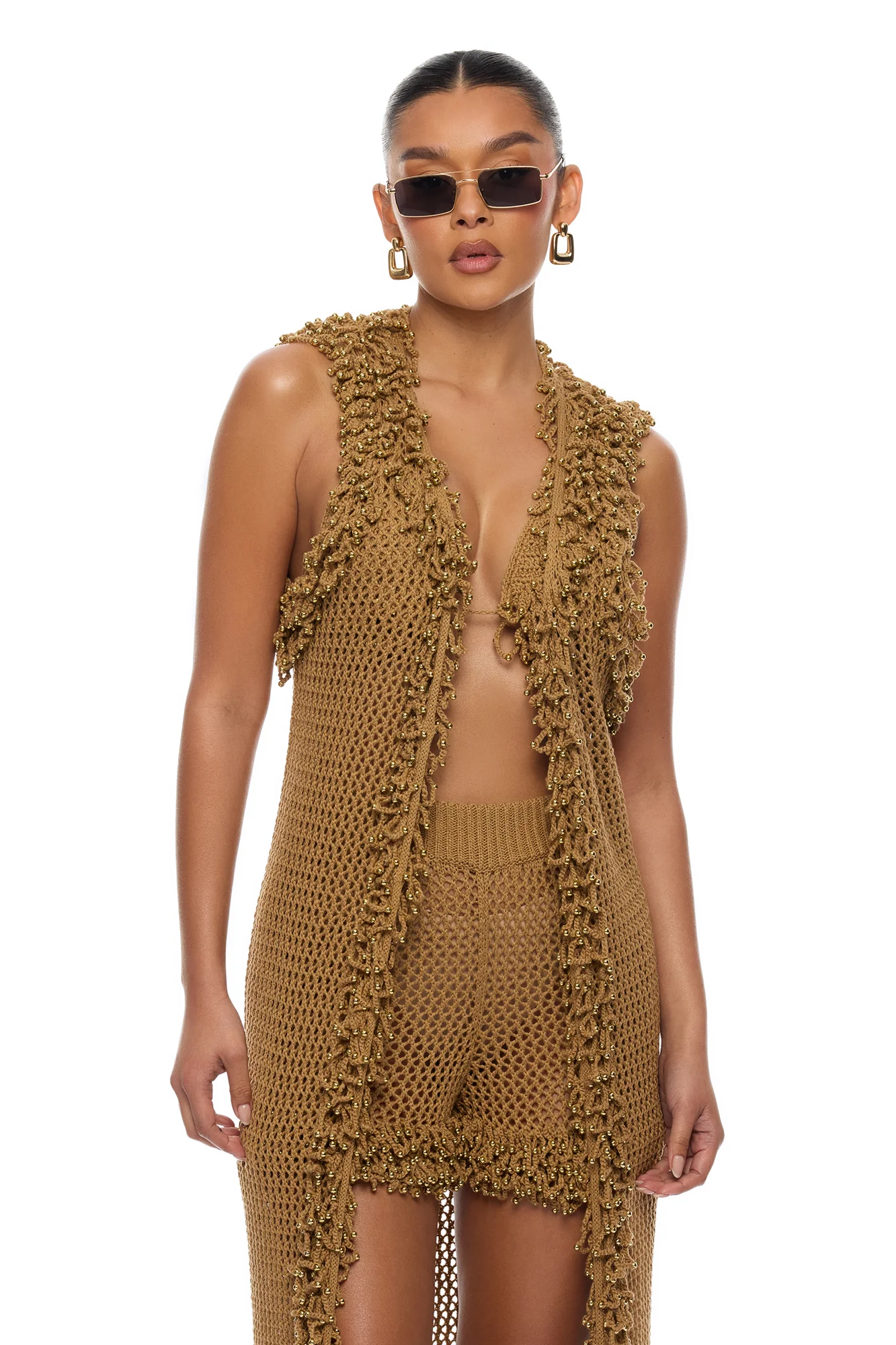 Siesta Fringe Crochet 4 Piece Sunsuit Set - Brown - Image 4