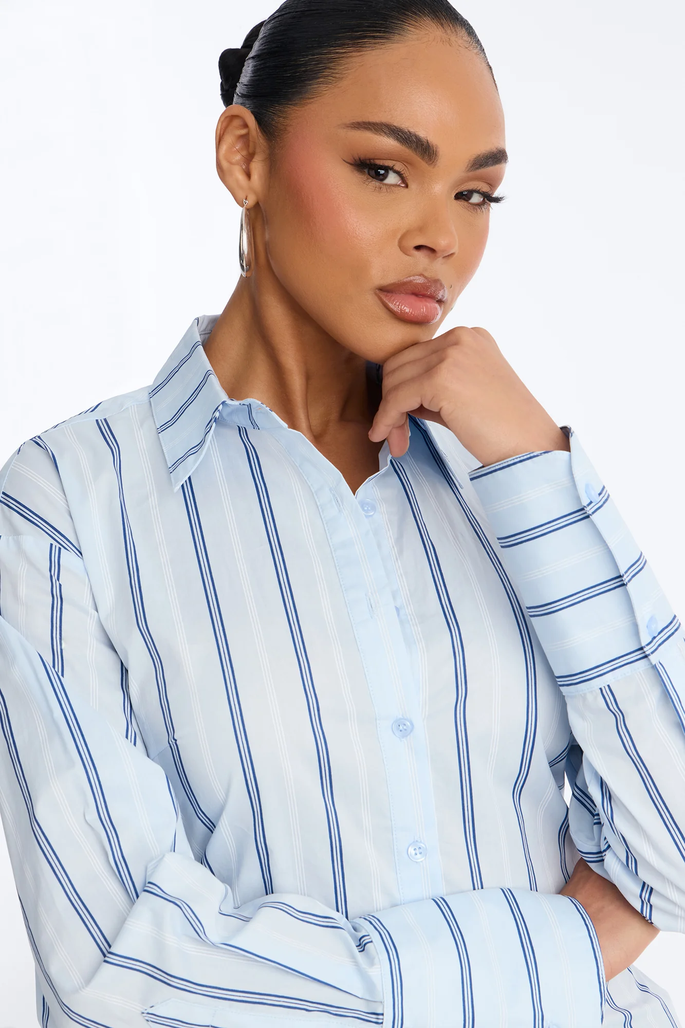 Silent Flex Lace Up Stripe Poplin Shirt - Blue/combo - Image 3