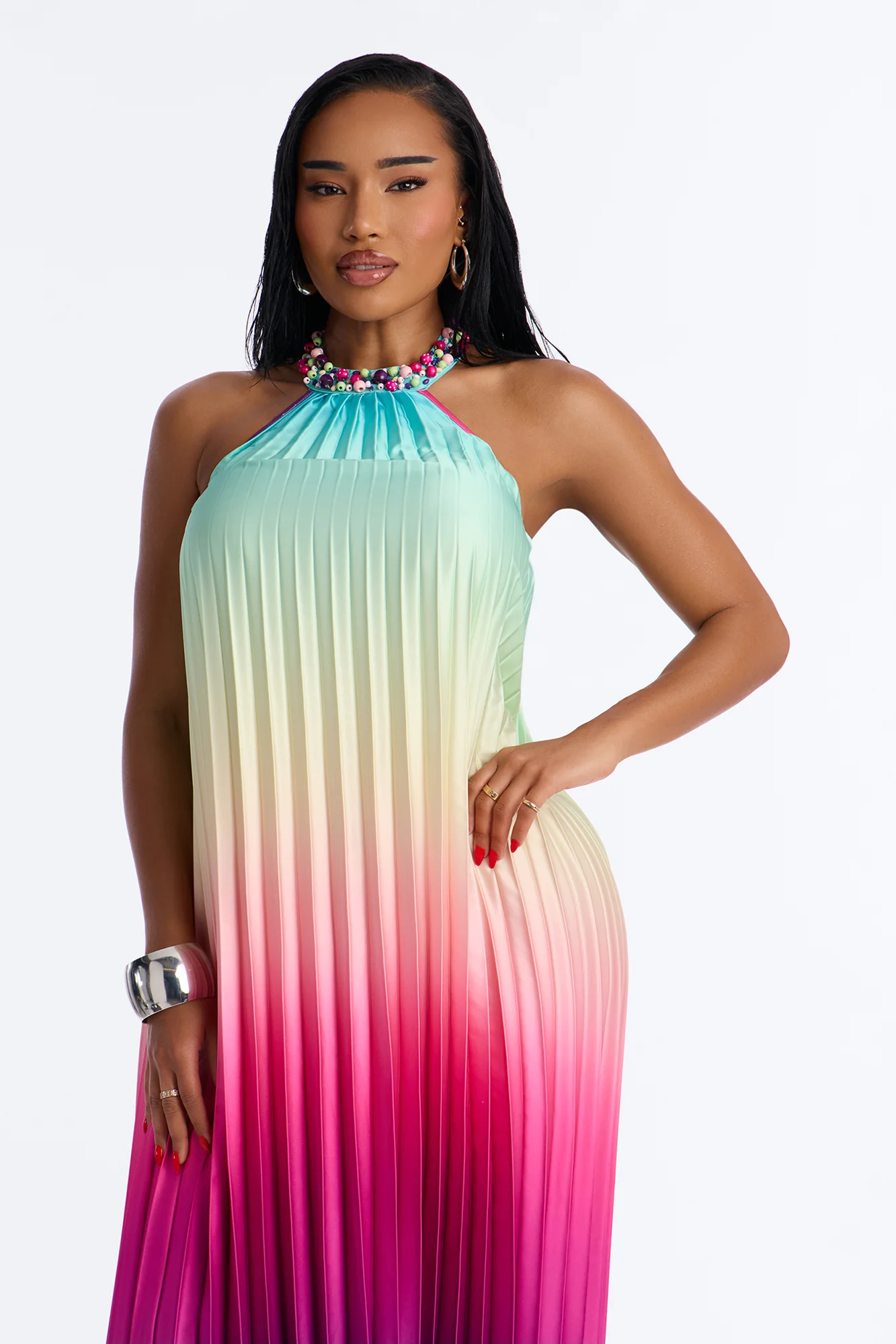 Silk Sunsets Pleated Maxi Dress - Multi Color - Image 2