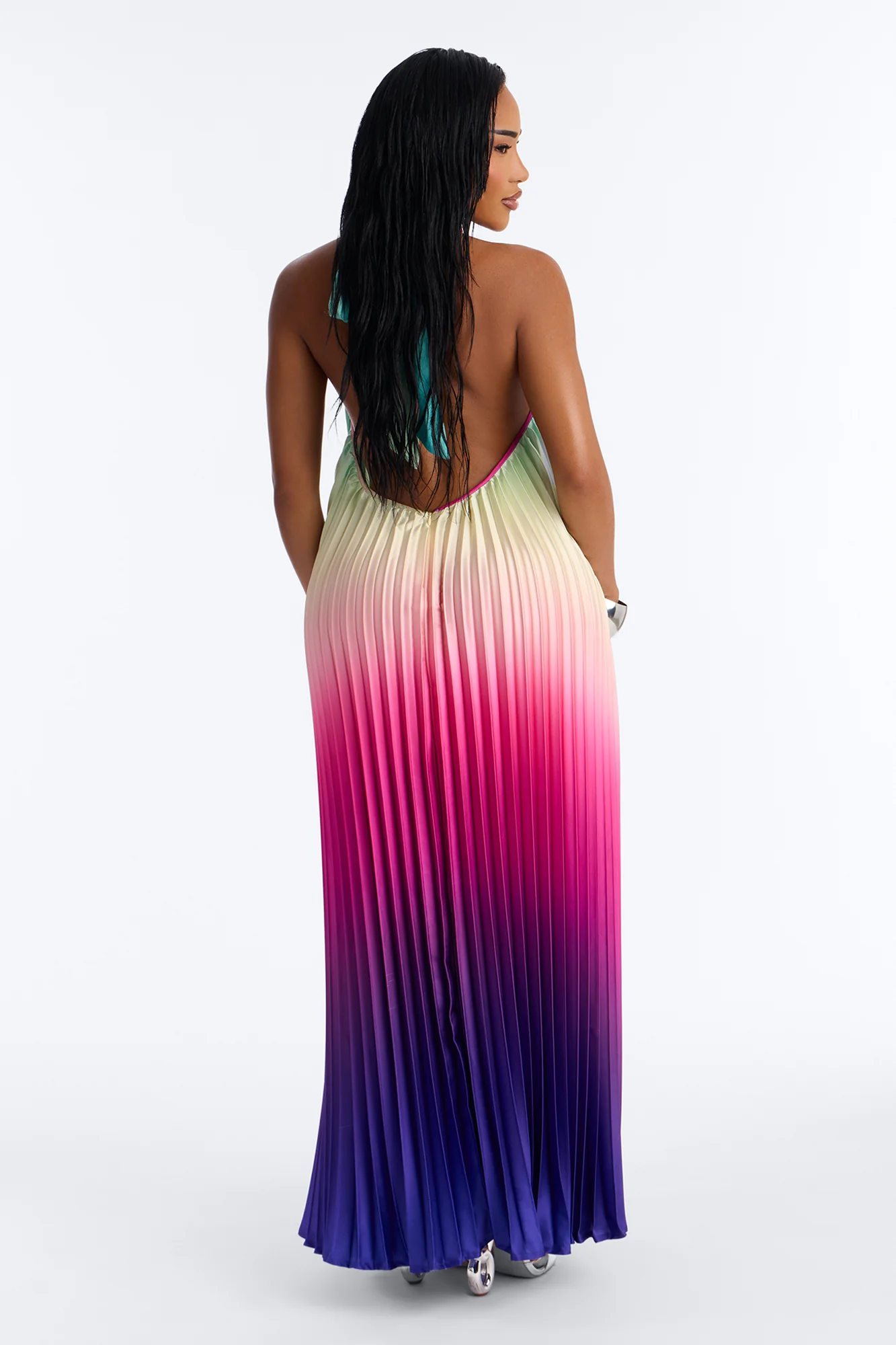Silk Sunsets Pleated Maxi Dress - Multi Color - Image 4