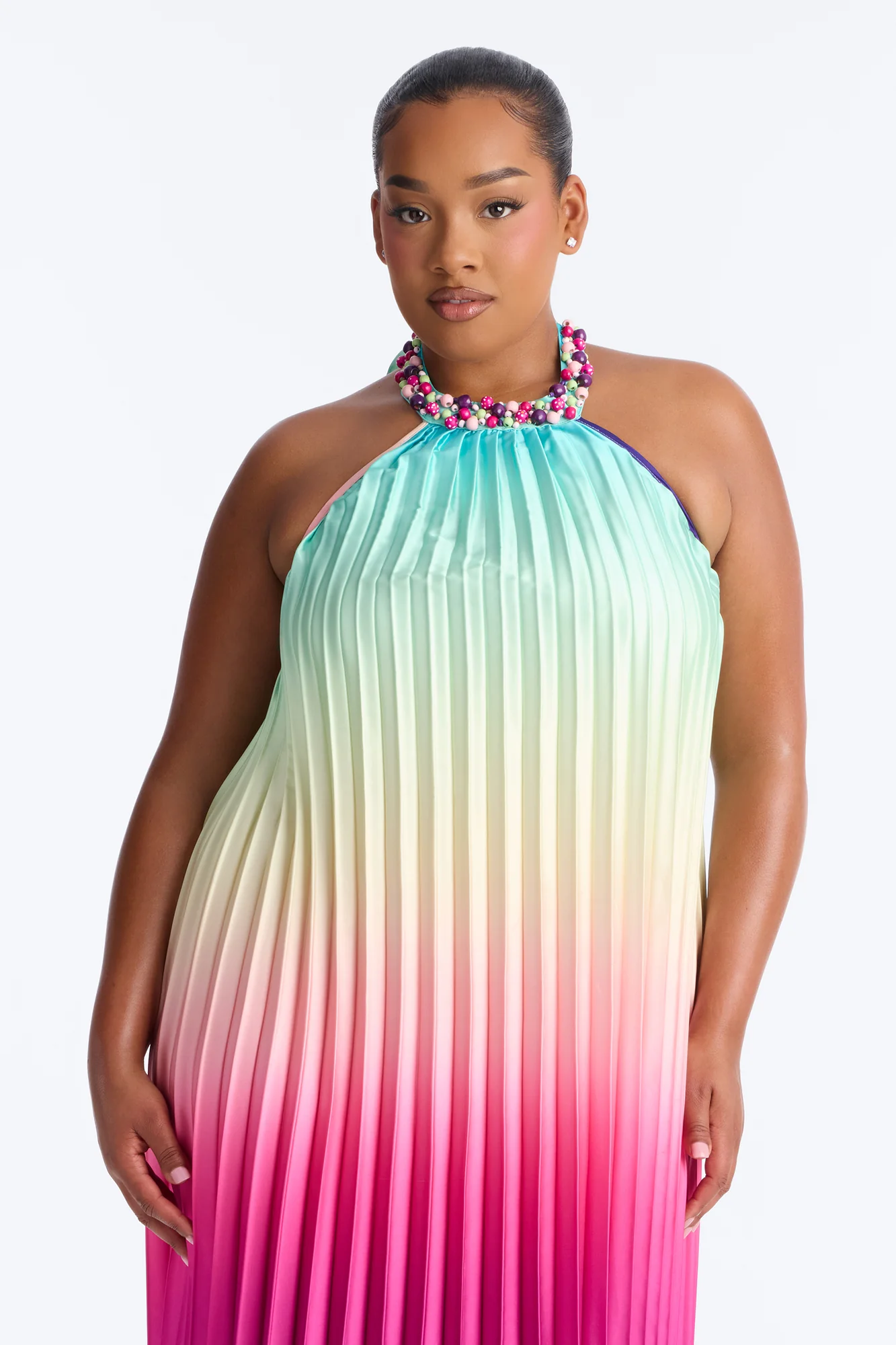 Silk Sunsets Pleated Maxi Dress - Multi Color - Image 6