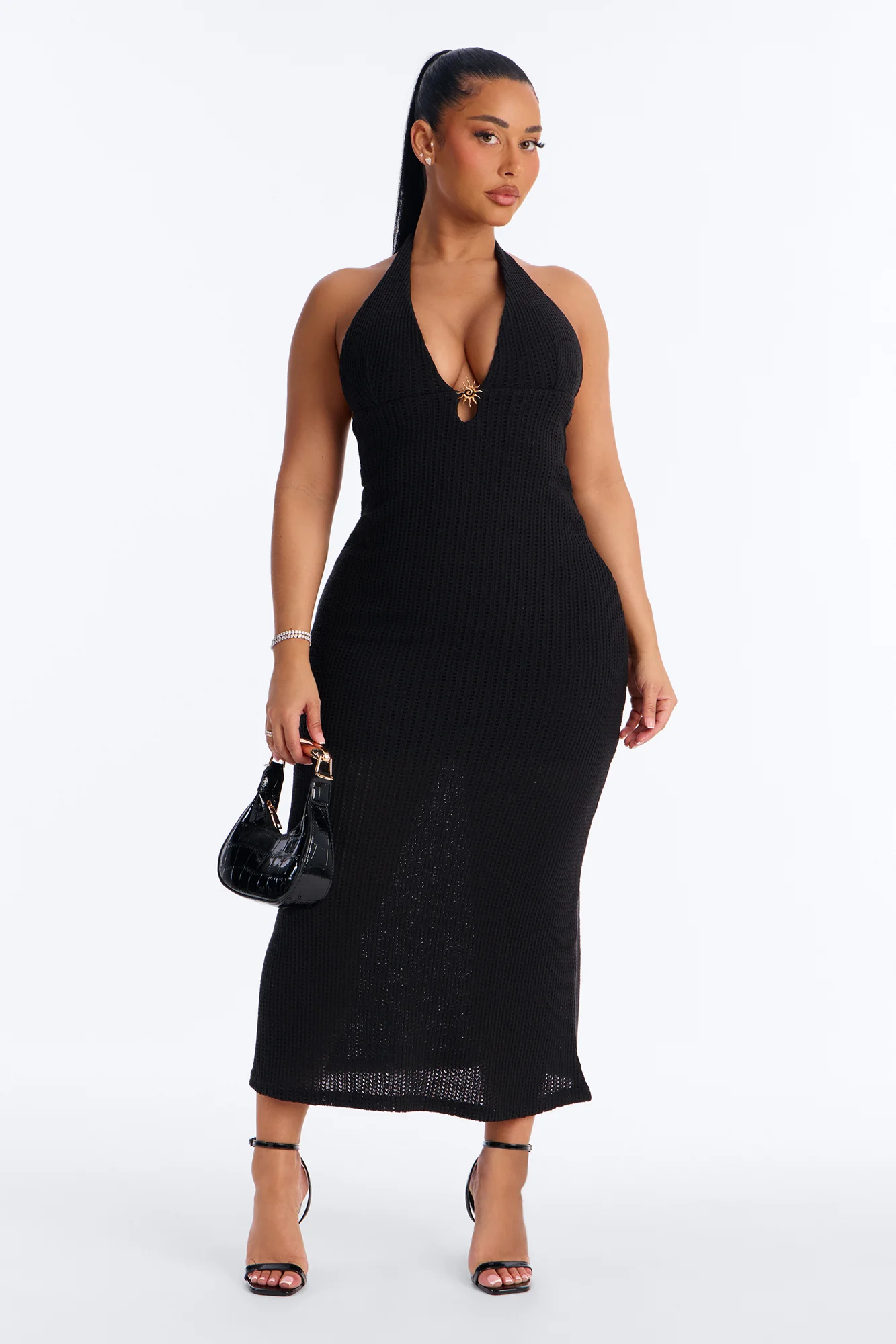 Silvia Backless Crochet Maxi Dress - Black