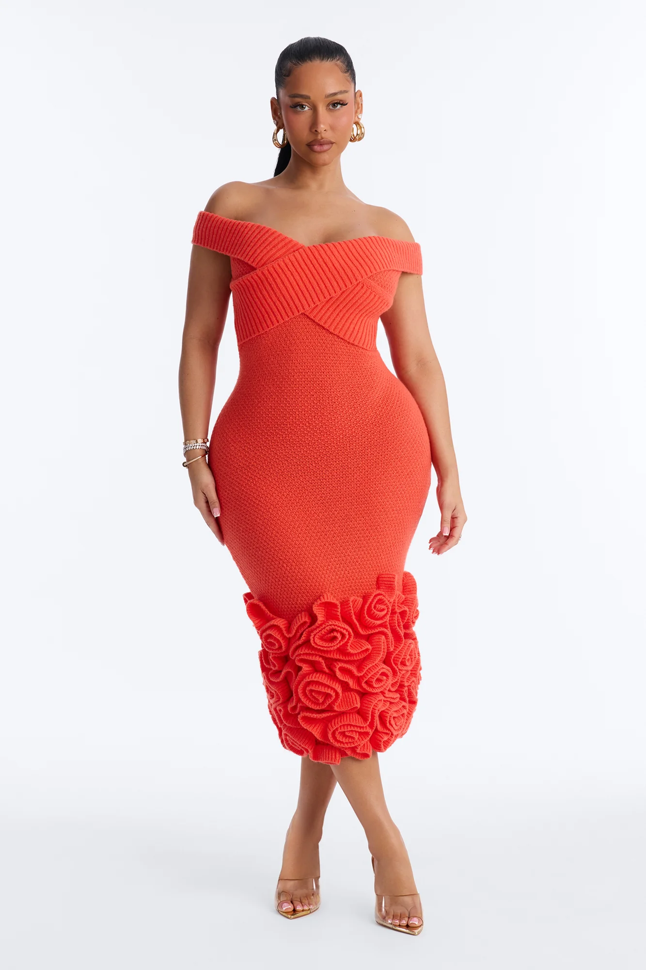 Simone Rose Sweater Midi Dress - Orange