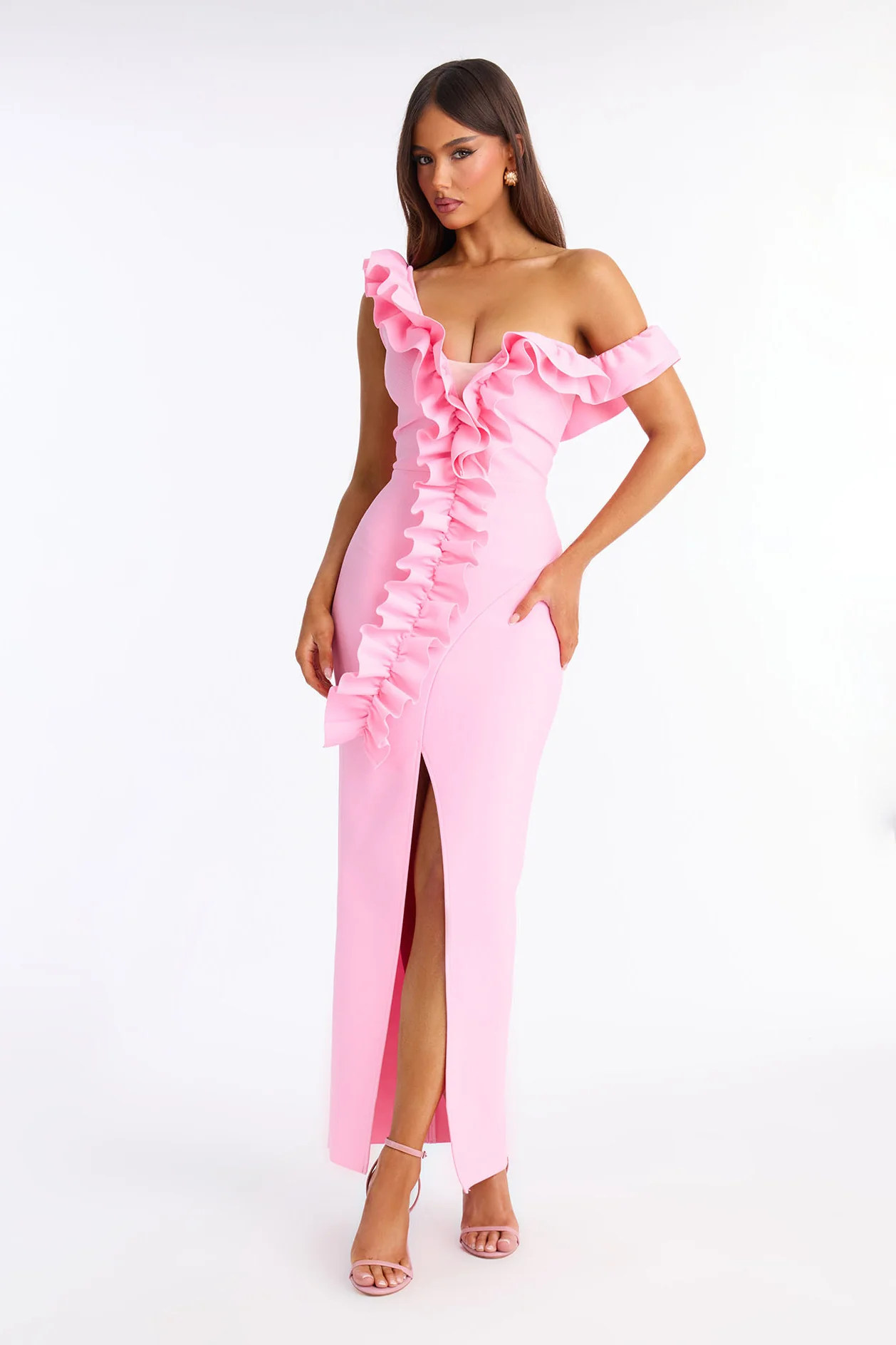 Simone Ruffle Bandage Maxi Dress - Pink