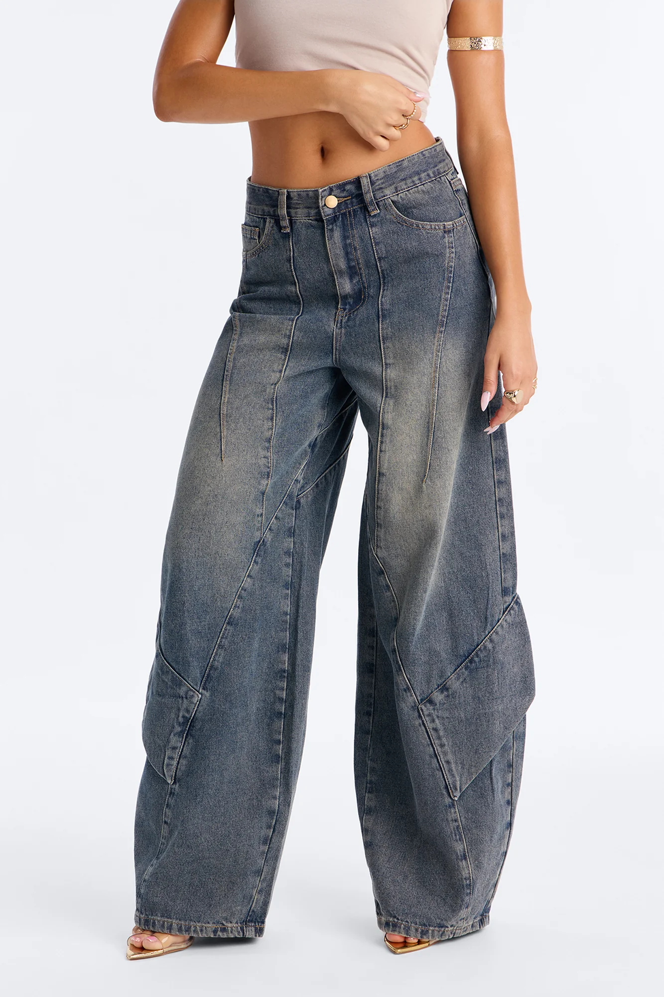 Simply Me Paneled Baggy Jeans - Dark Wash
