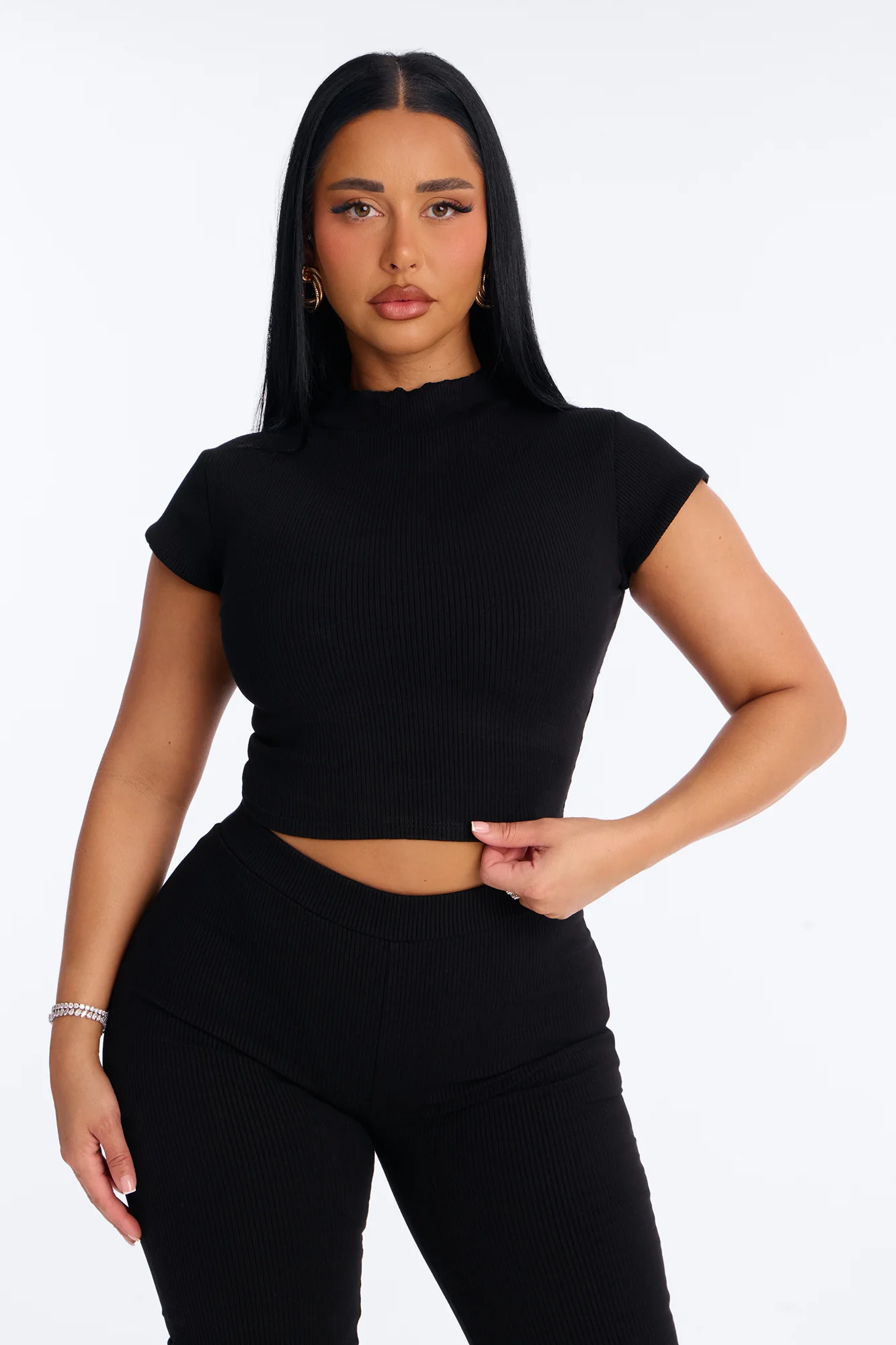 Simply Snatched Mock Neck Legging Set - Black - Image 2