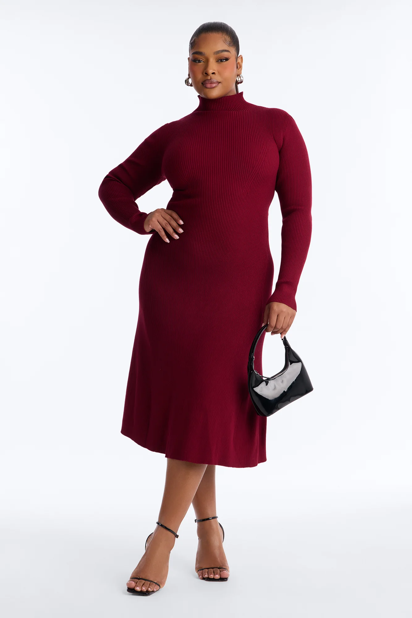 Sirena Long Sleeve Sweater Midi Dress - Burgundy - Image 5
