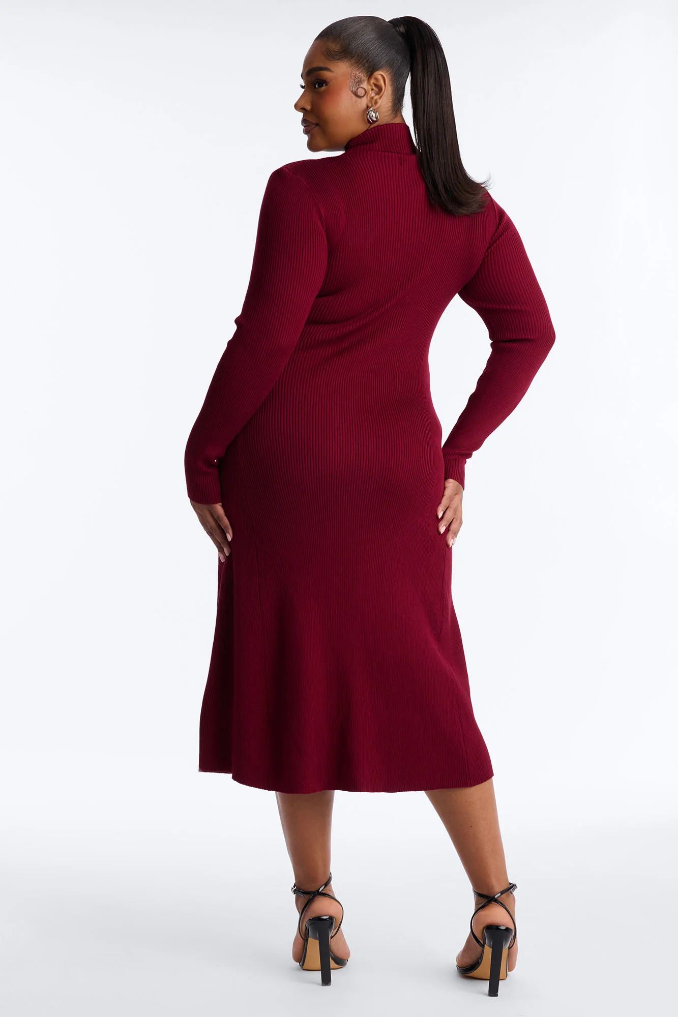 Sirena Long Sleeve Sweater Midi Dress - Burgundy - Image 7