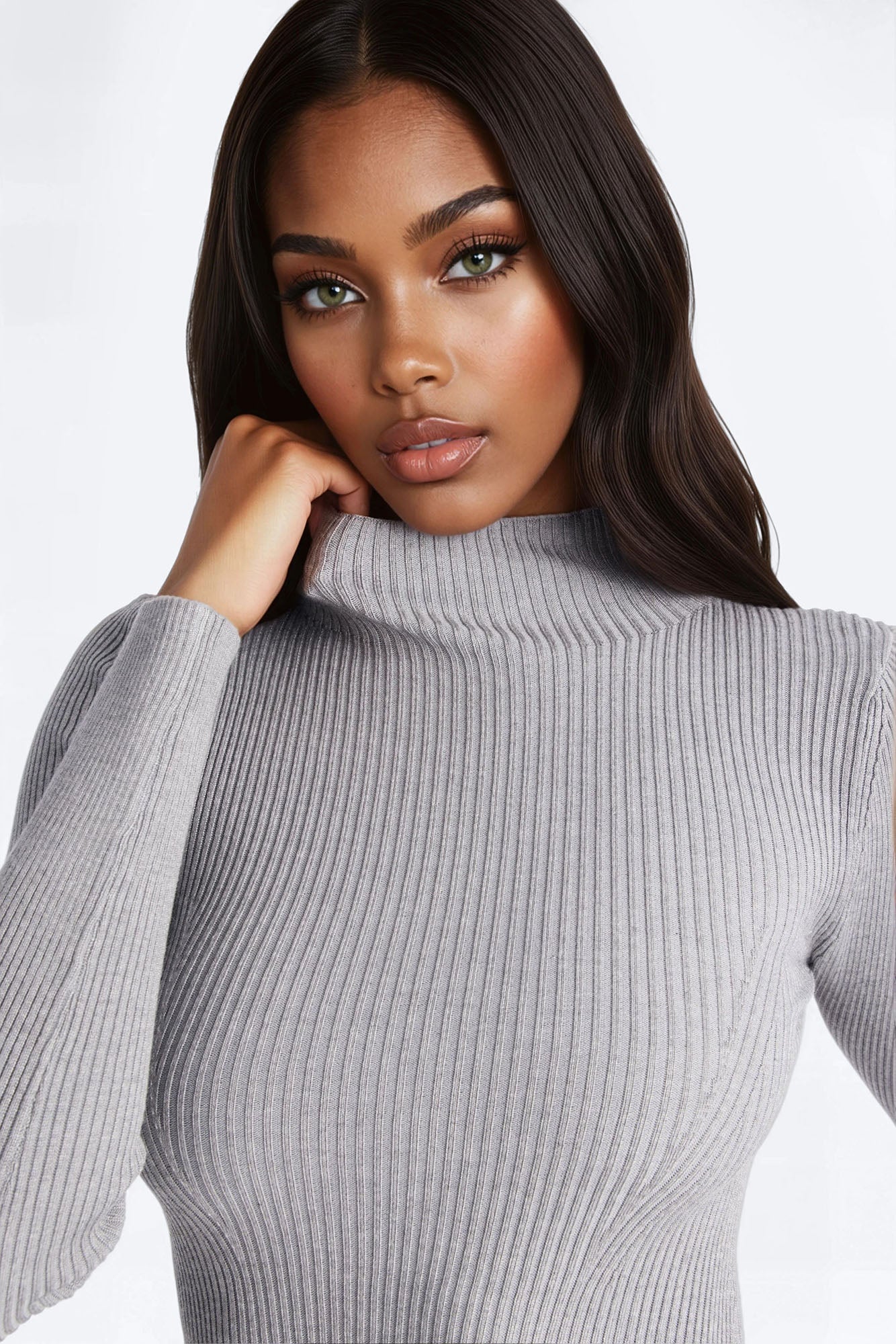 Sirena Long Sleeve Sweater Midi Dress - Heather Grey - Image 3