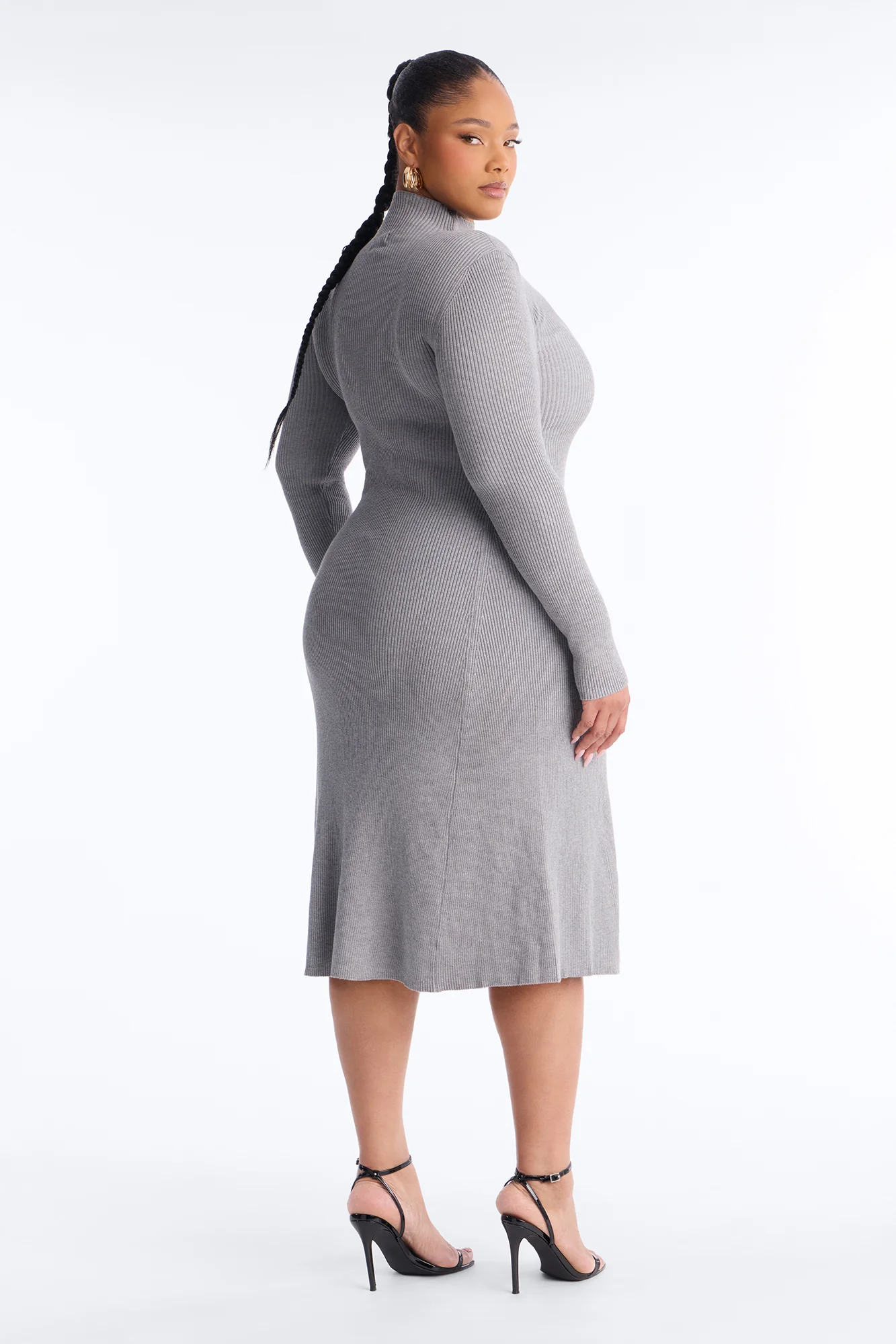Sirena Long Sleeve Sweater Midi Dress - Heather Grey - Image 7