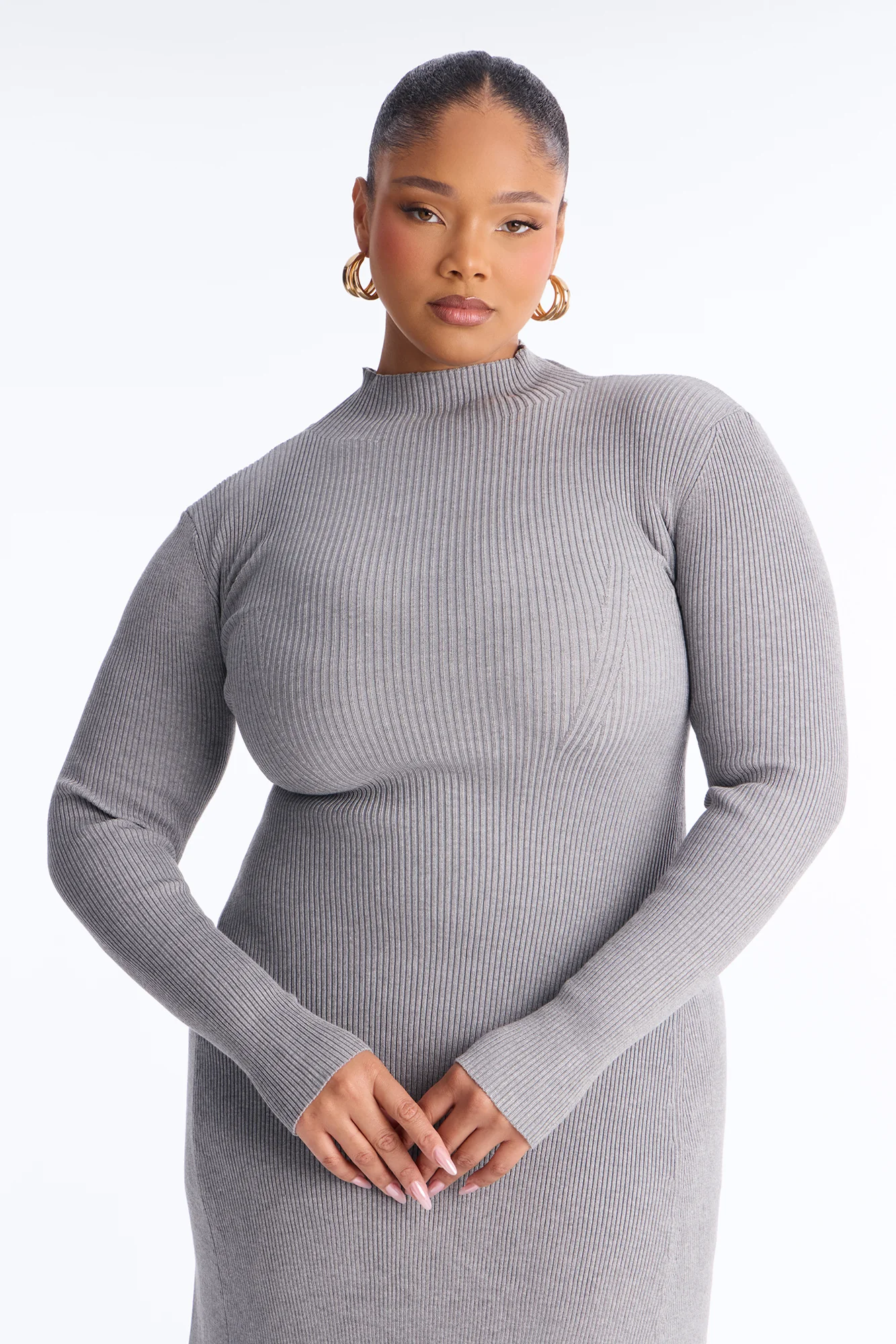 Sirena Long Sleeve Sweater Midi Dress - Heather Grey - Image 8