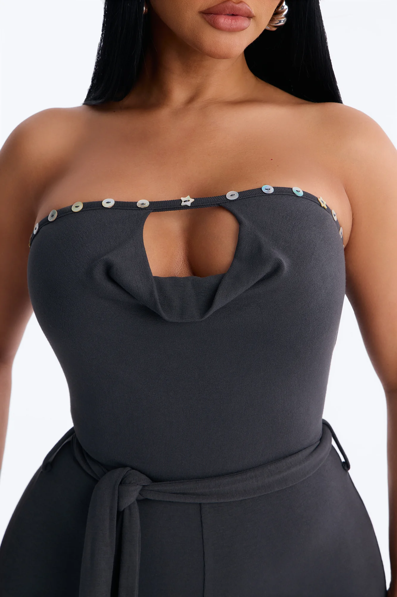 Sisi Strapless Embellished Jumpsuit - Charcoal - Image 3