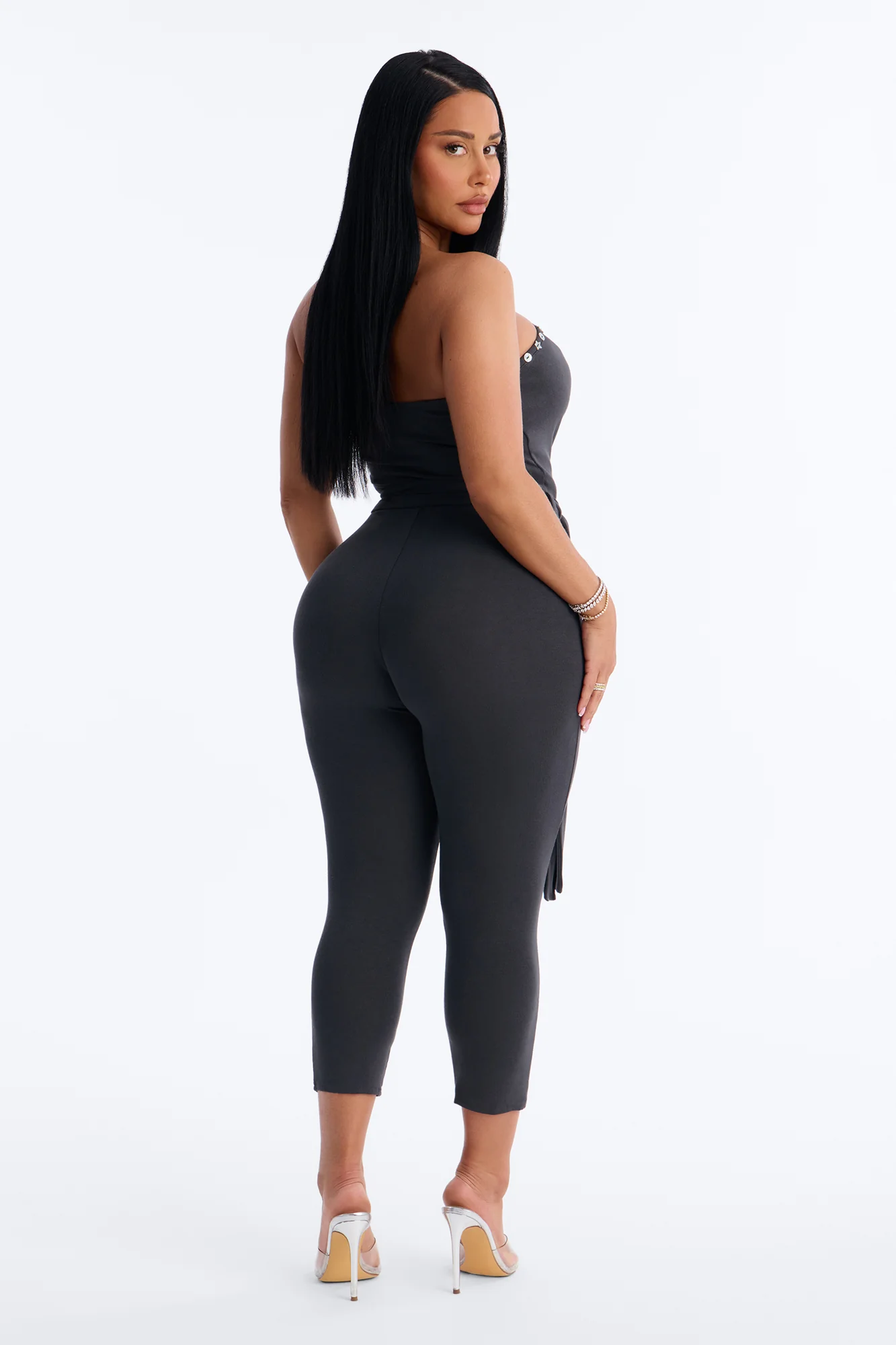 Sisi Strapless Embellished Jumpsuit - Charcoal - Image 4