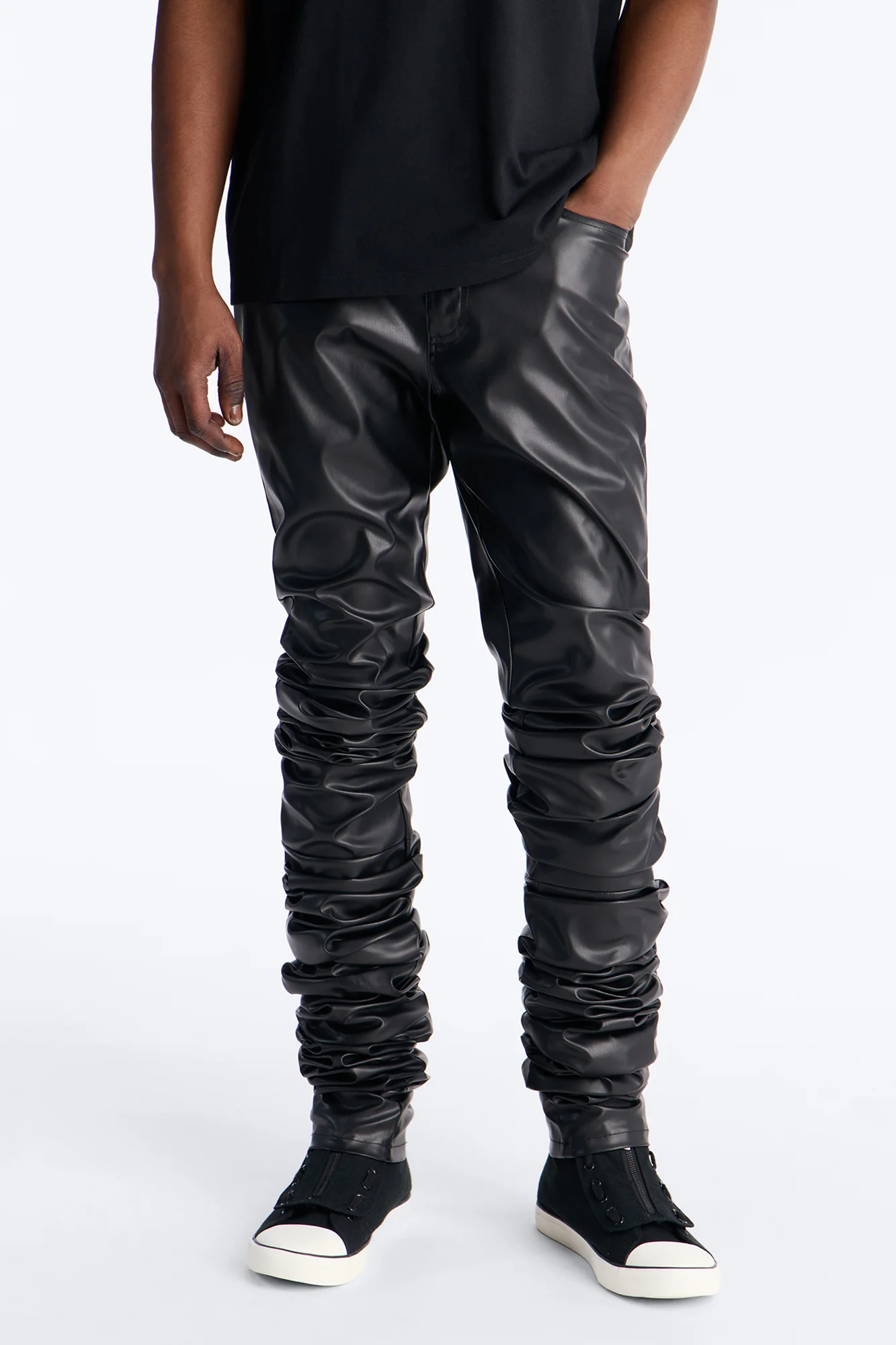 Skinny Ultra Stacked Faux Leather Pant - Black