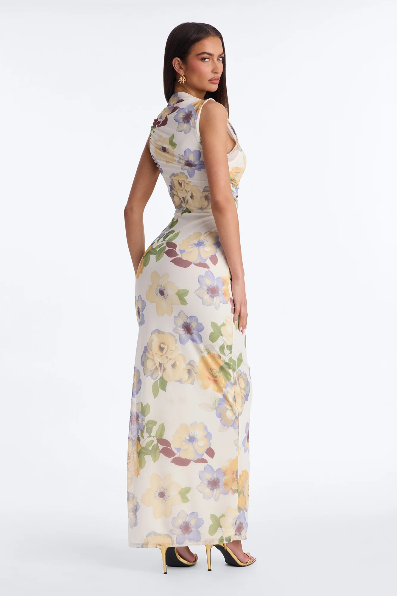 Skyla Ruched Mesh Maxi Dress - Yellow/combo - Image 4