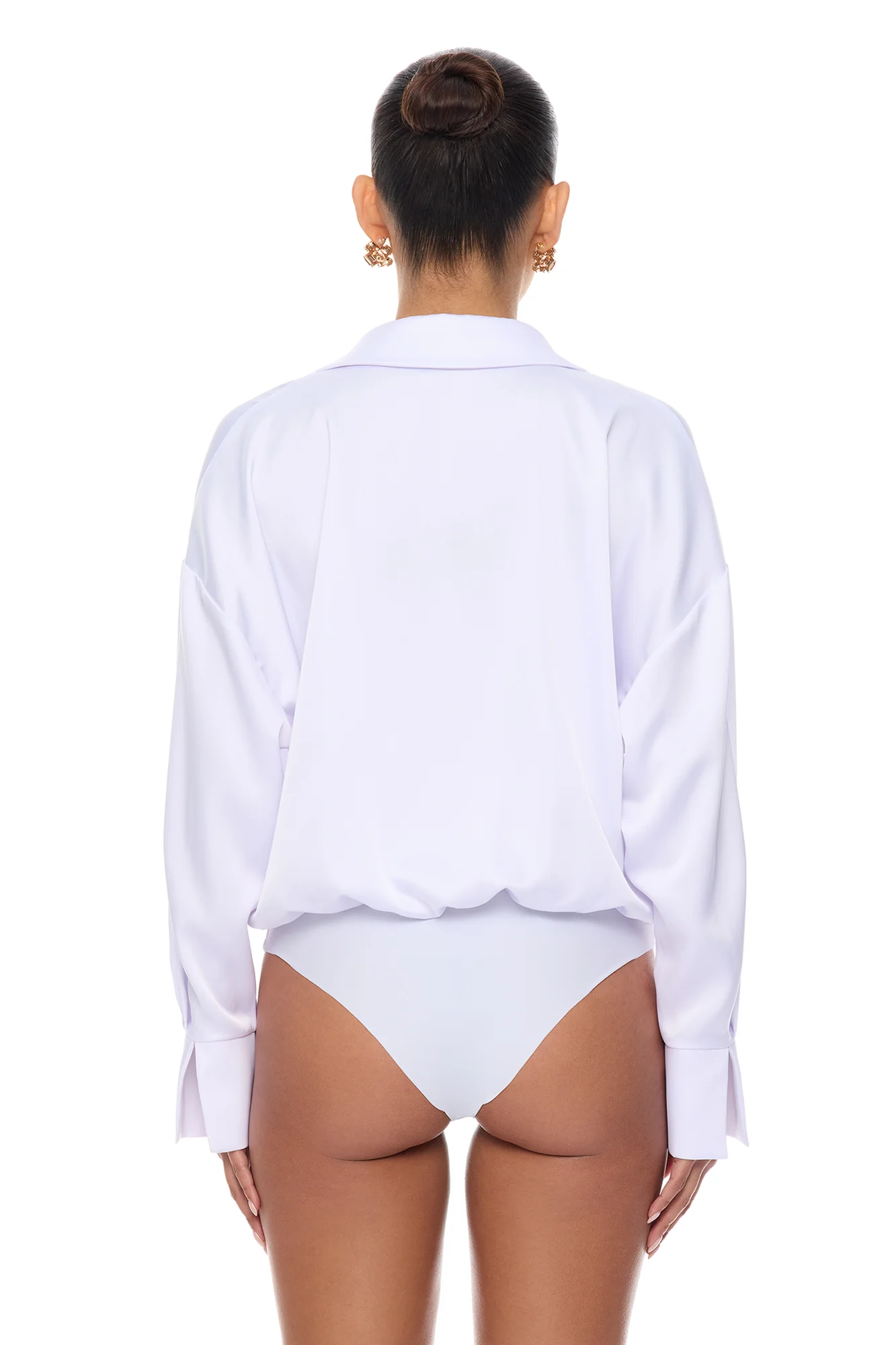 Skylar Satin Blouse Bodysuit - White - Image 5