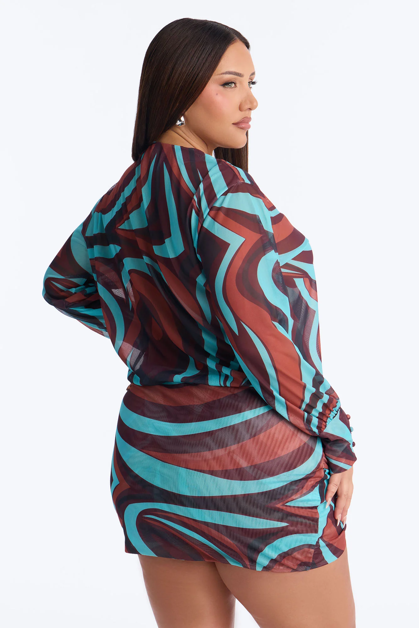Skylar Swirl Mesh Mini Dress - Blue/combo - Image 7