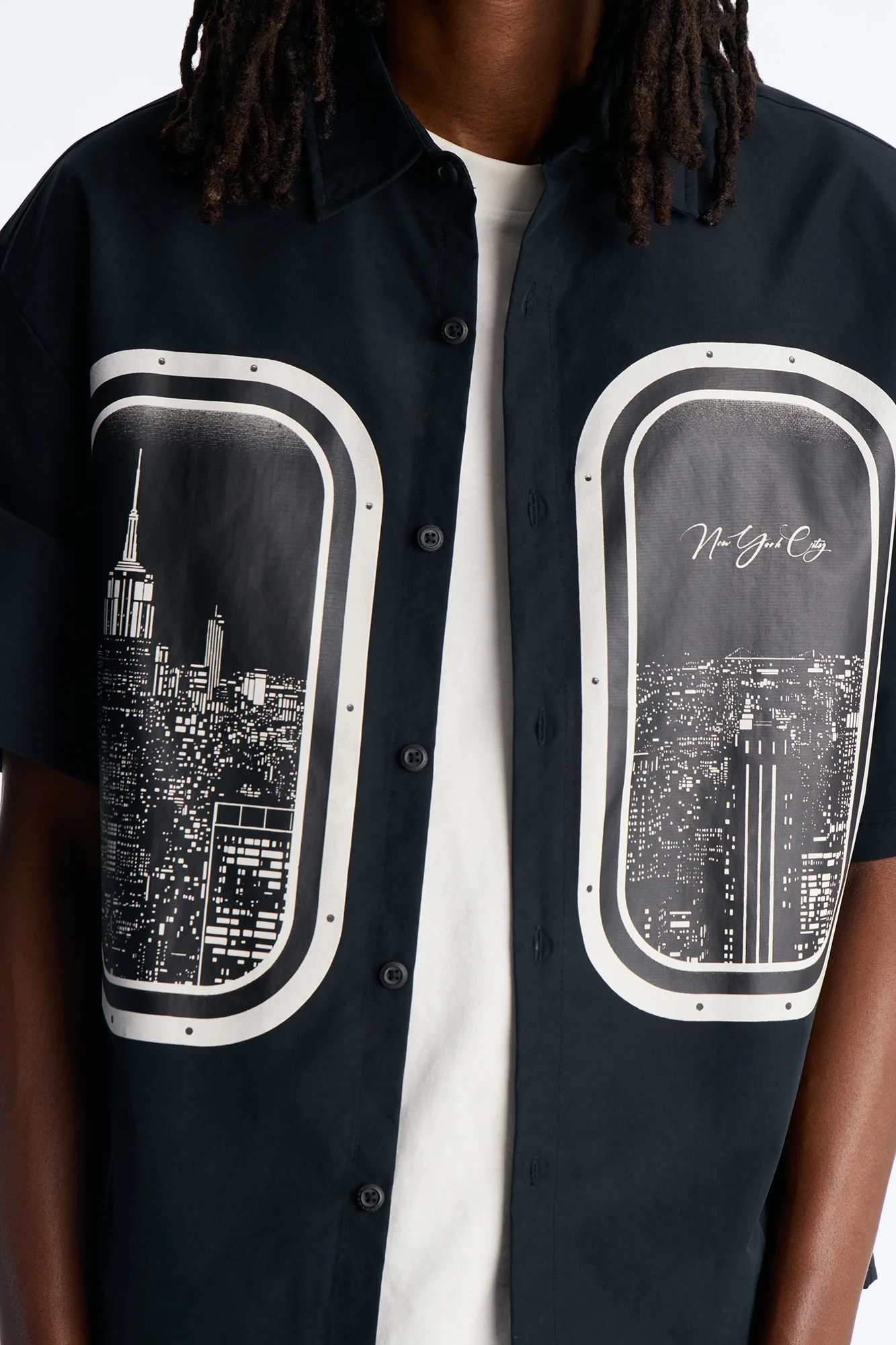 Skyline Views Short Sleeve Button Up Shirt - Black - Image 3