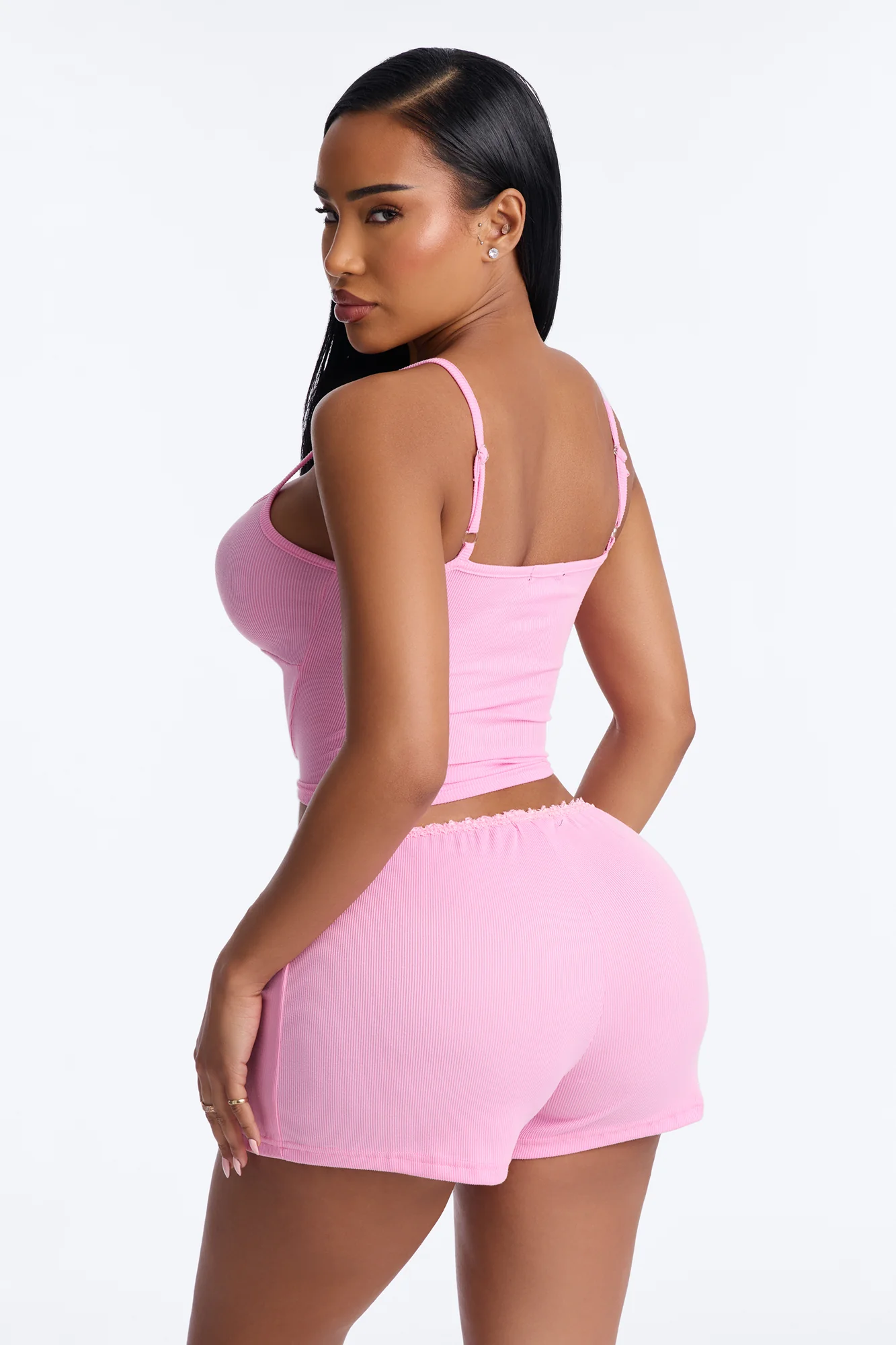 Sleep In Ribbed PJ Short Set - Hot Pink - Image 3