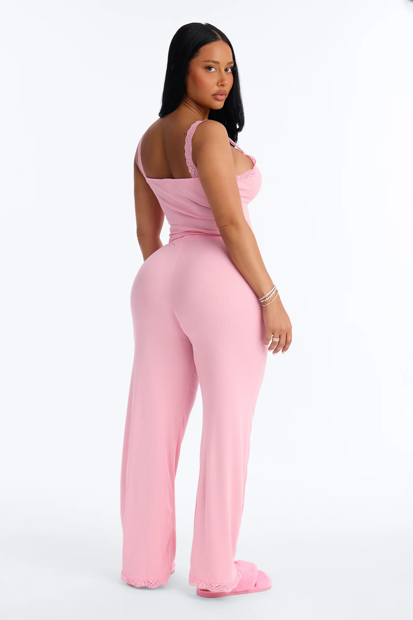 Sleep Late Ribbed PJ Pant Set - Pink - Image 4