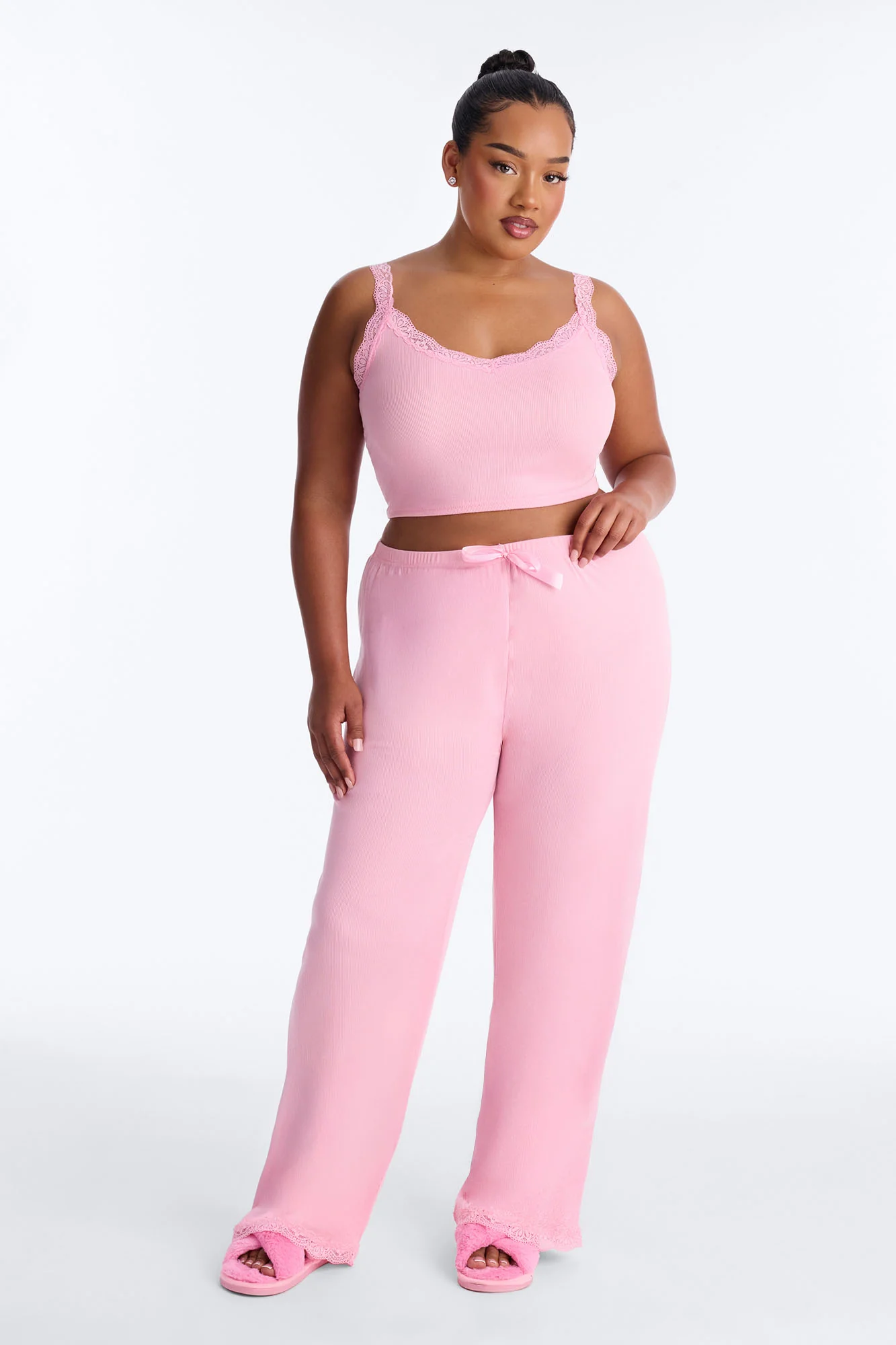 Sleep Late Ribbed PJ Pant Set - Pink - Image 5