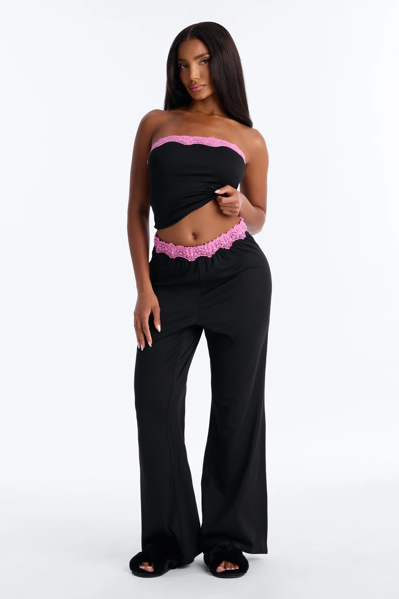 Sleeping Pretty Always Tube Top PJ Flare Pant Set - Black/Pink - Image 2