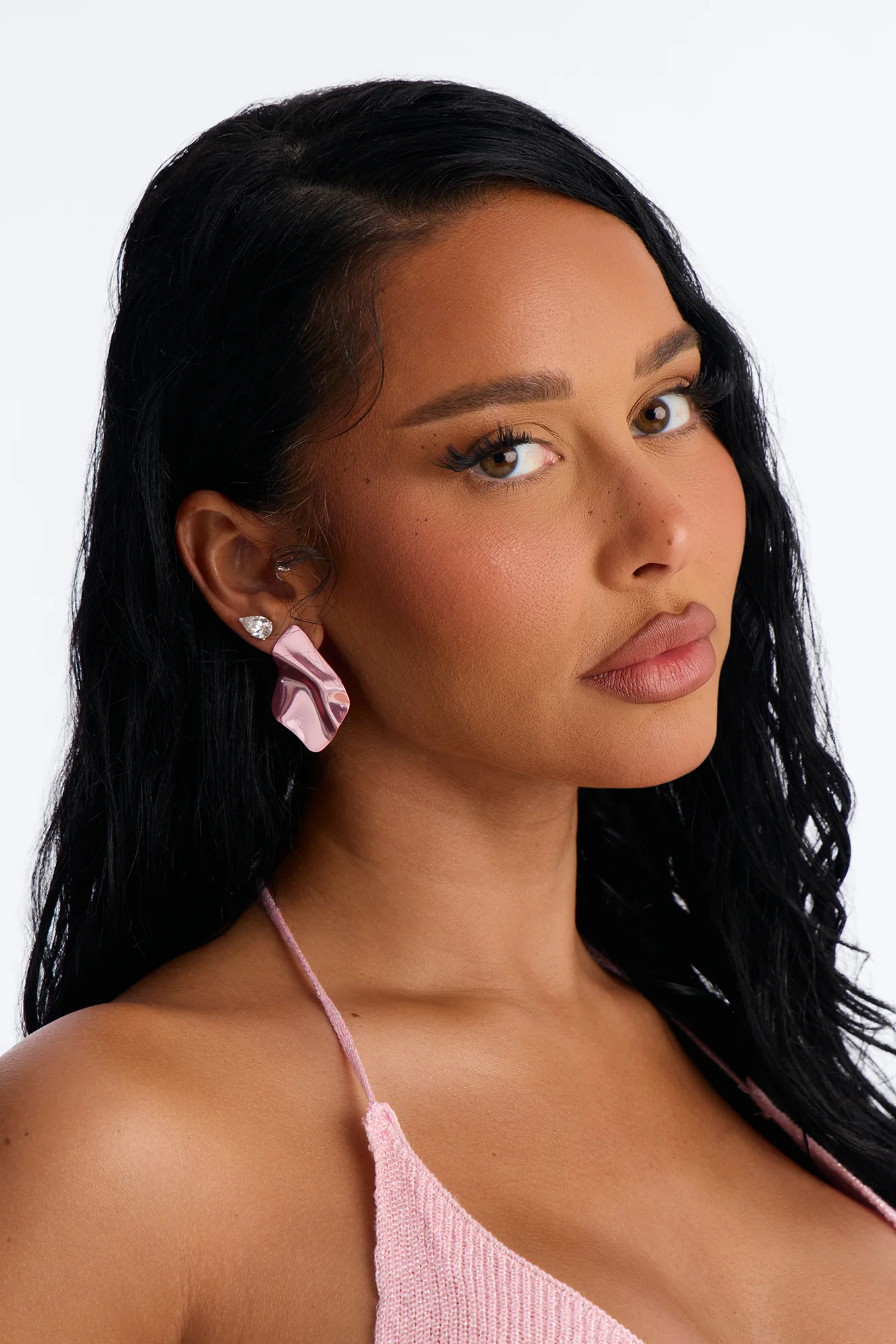 Slick Cut Abstract Drop Earrings - Pink - Image 2