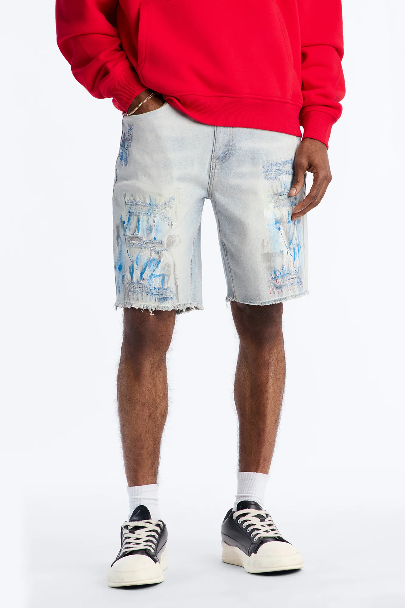 Slim Distressed Painter Denim Short - Light Wash