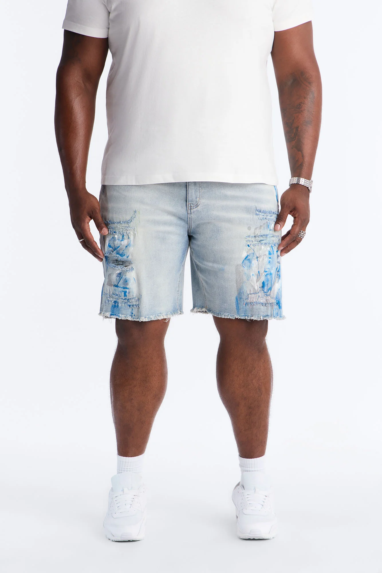 Slim Distressed Painter Denim Short - Light Wash - Image 5