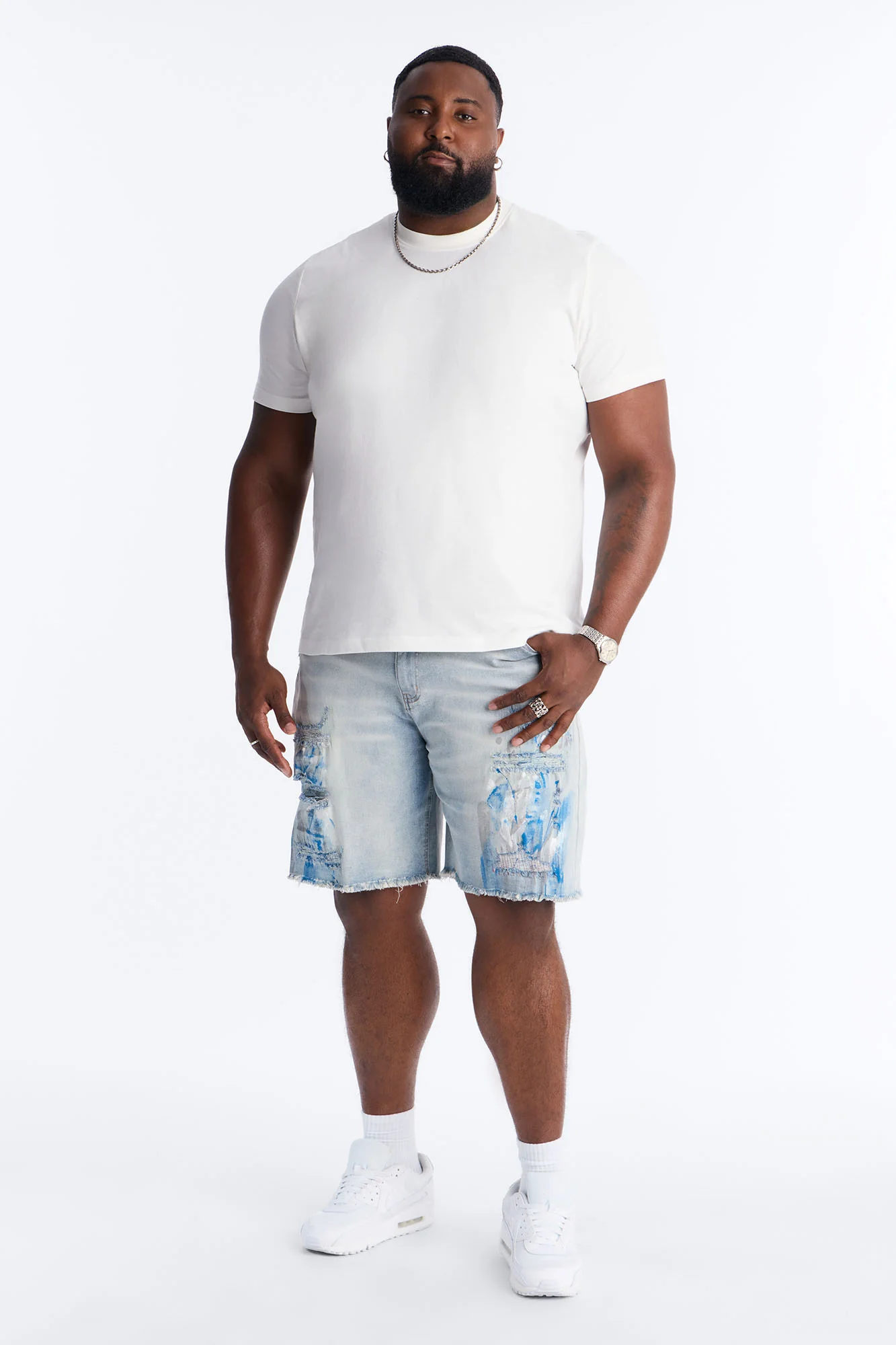 Slim Distressed Painter Denim Short - Light Wash - Image 6
