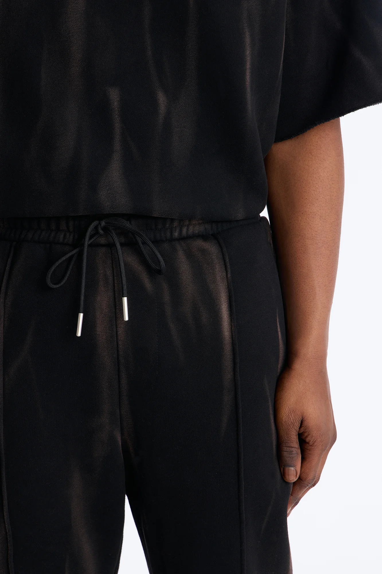 Slim Flare Bleach Washed Sweatpants - Black - Image 3