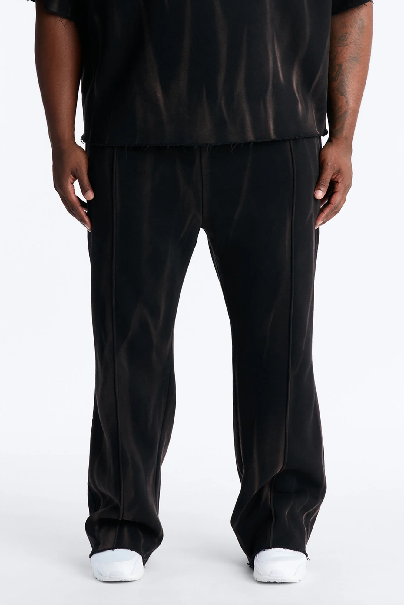 Slim Flare Bleach Washed Sweatpants - Black - Image 5