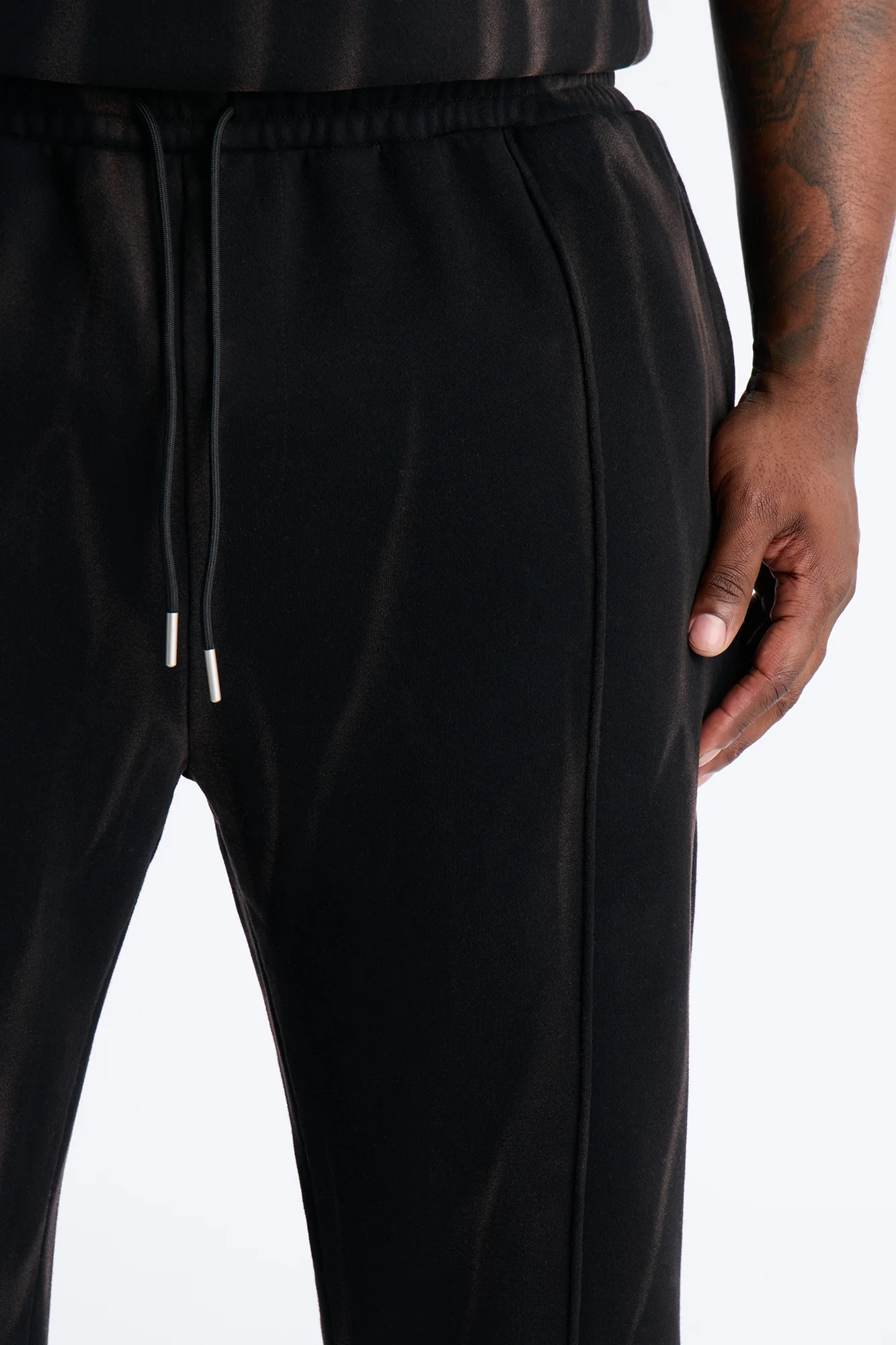 Slim Flare Bleach Washed Sweatpants - Black - Image 7