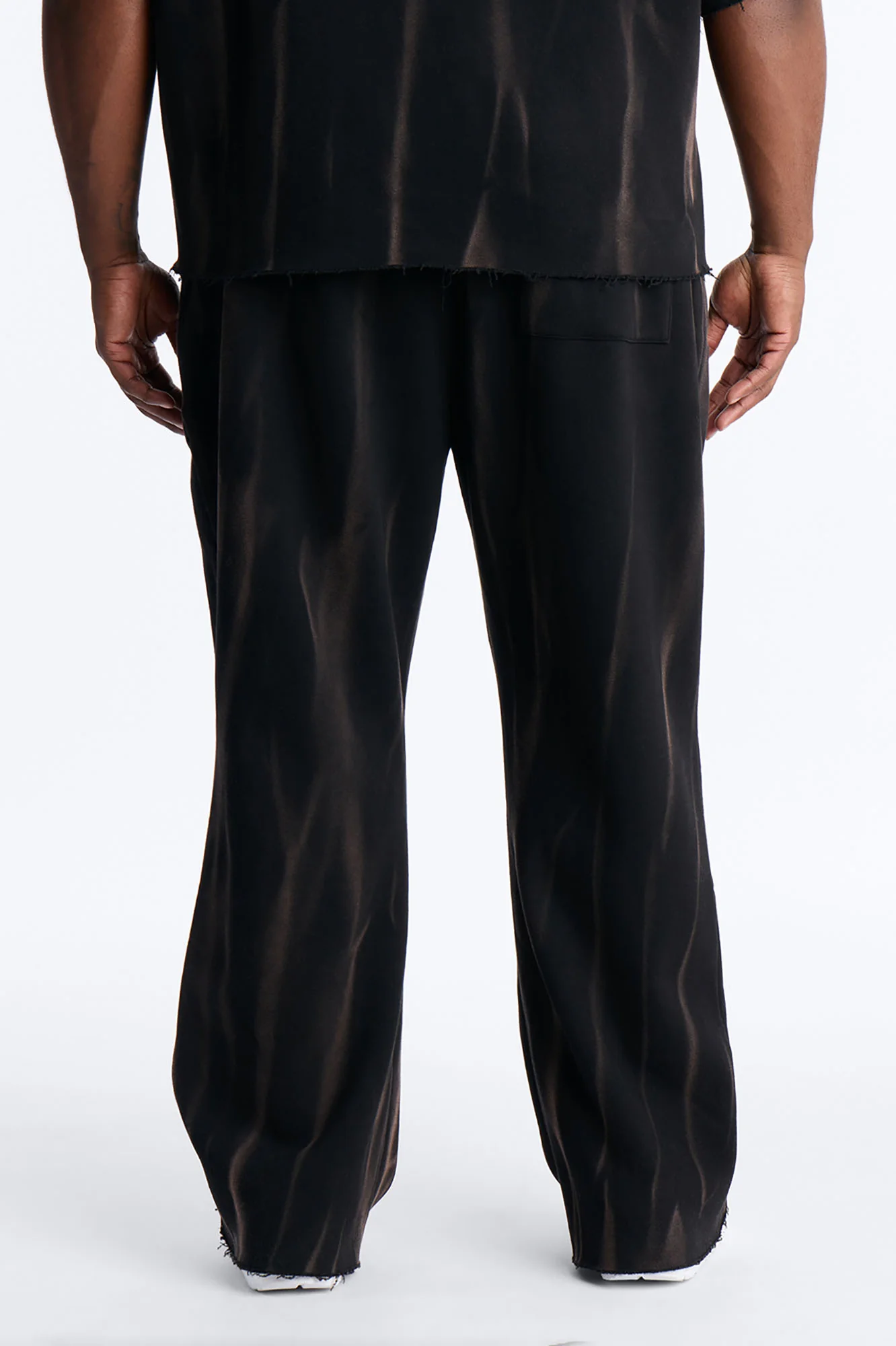Slim Flare Bleach Washed Sweatpants - Black - Image 8
