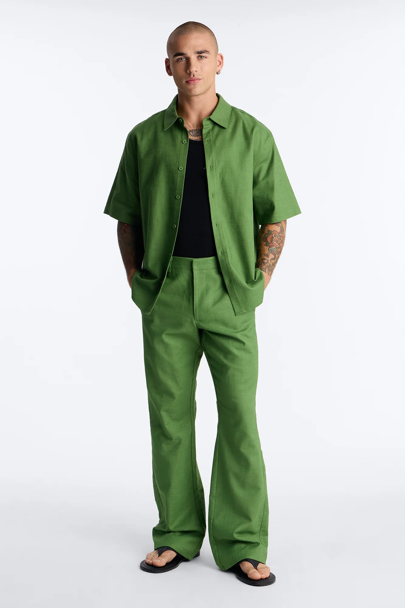 Slim Flare Sunward Coast Linen Pant - Green - Image 2