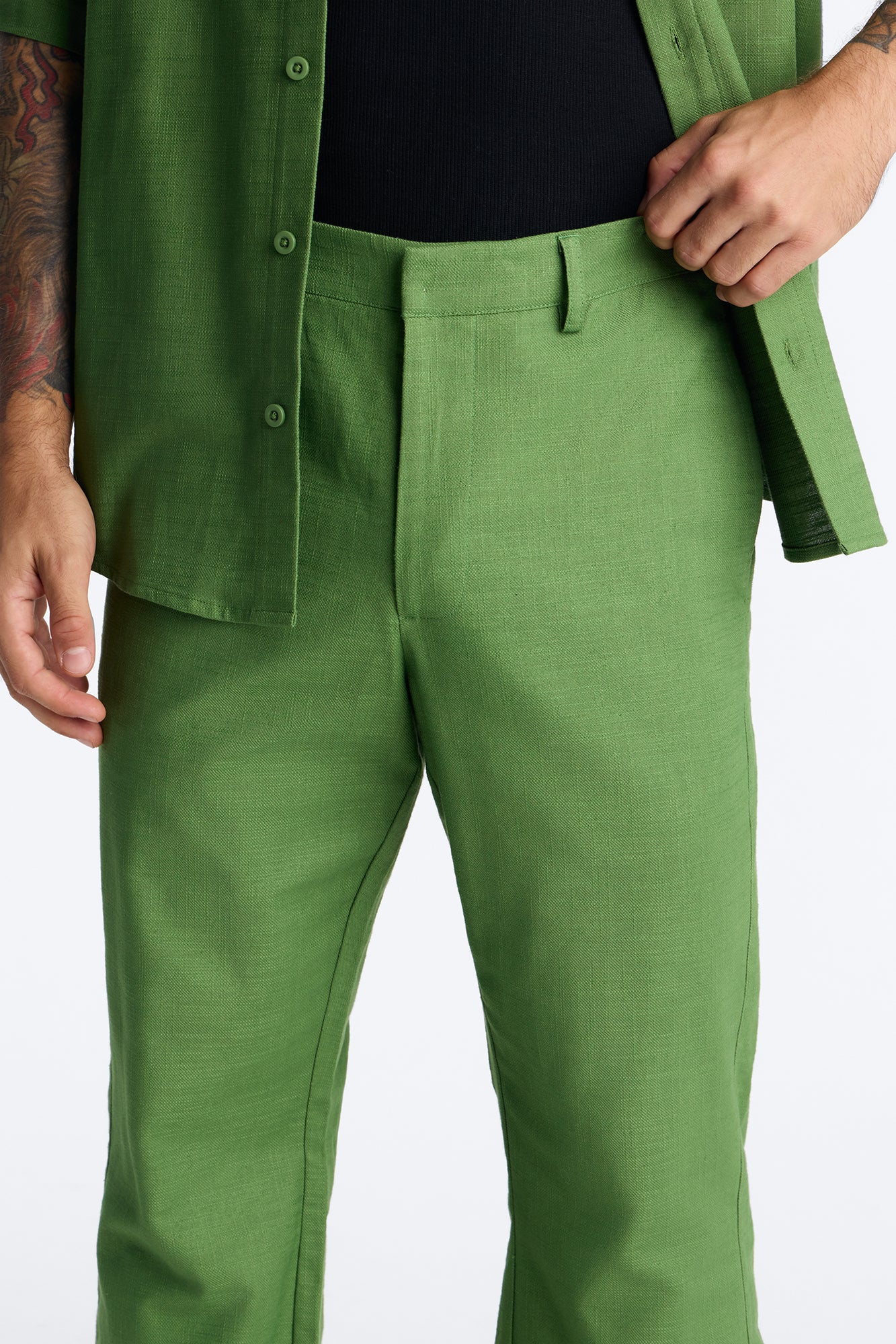 Slim Flare Sunward Coast Linen Pant - Green - Image 3