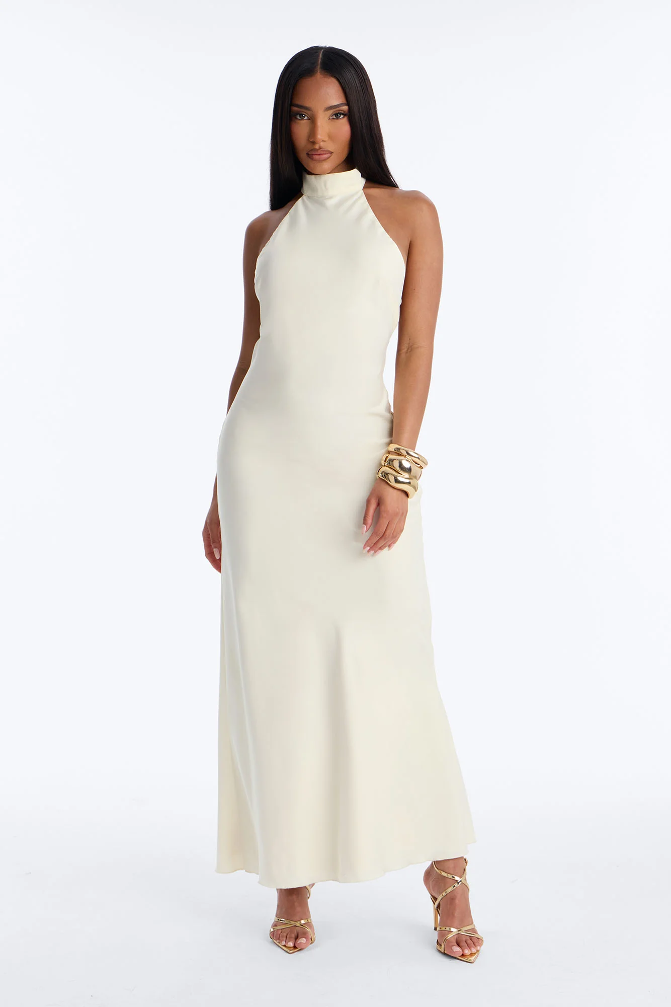 Sloane Satin Midi Dress - Off White