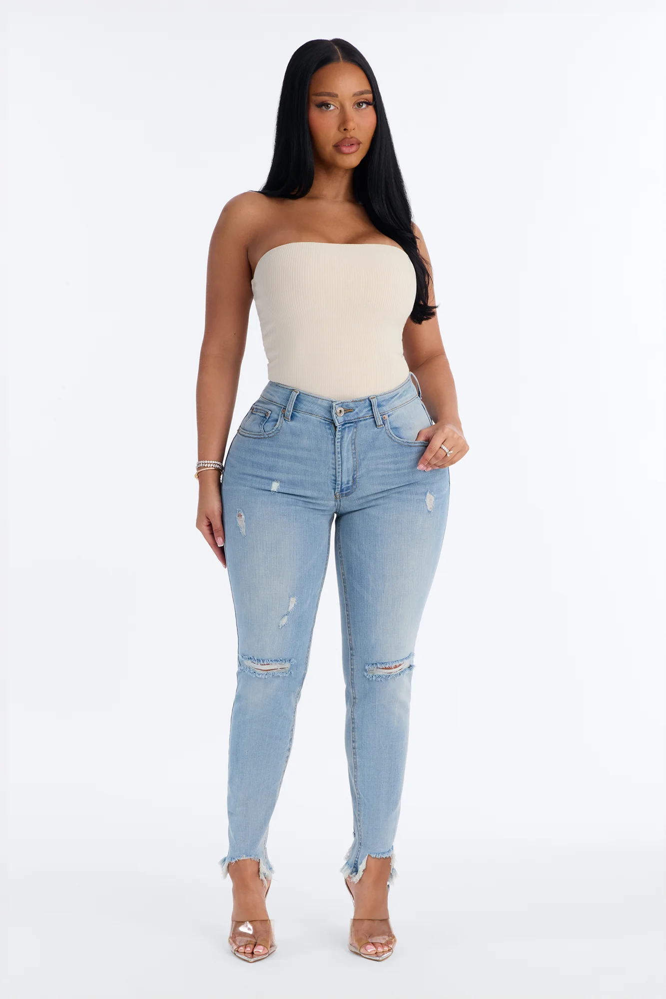 Sloane Stretch High Rise Ripped Skinny Jeans - Light Wash