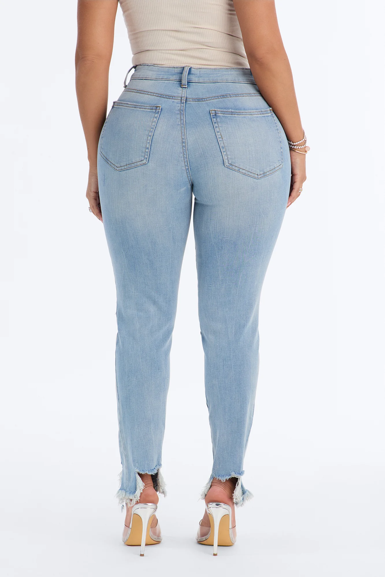Sloane Stretch High Rise Ripped Skinny Jeans - Light Wash - Image 4