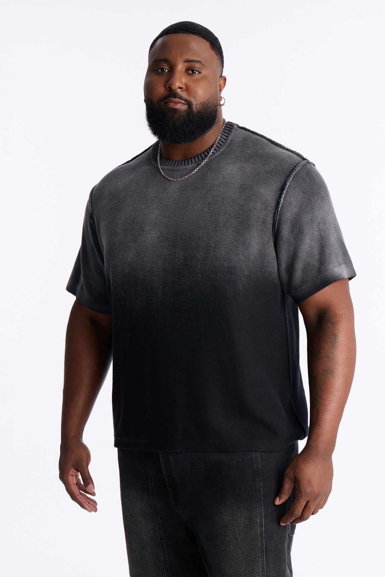 Slouch Ombre Crew Sweater Tee - Black