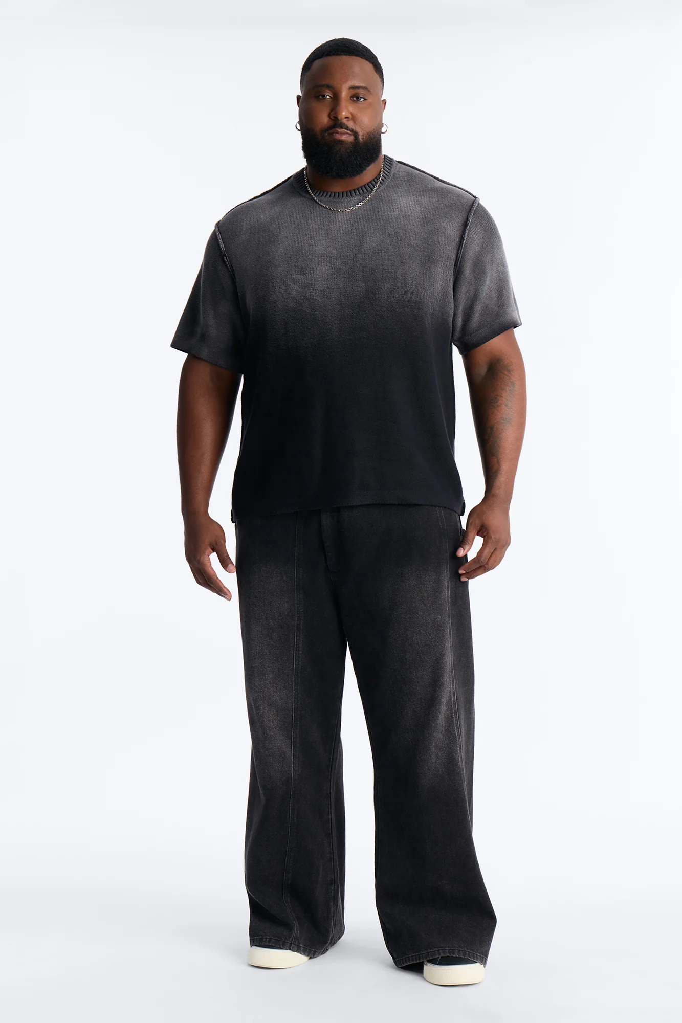 Slouch Ombre Crew Sweater Tee - Black - Image 2